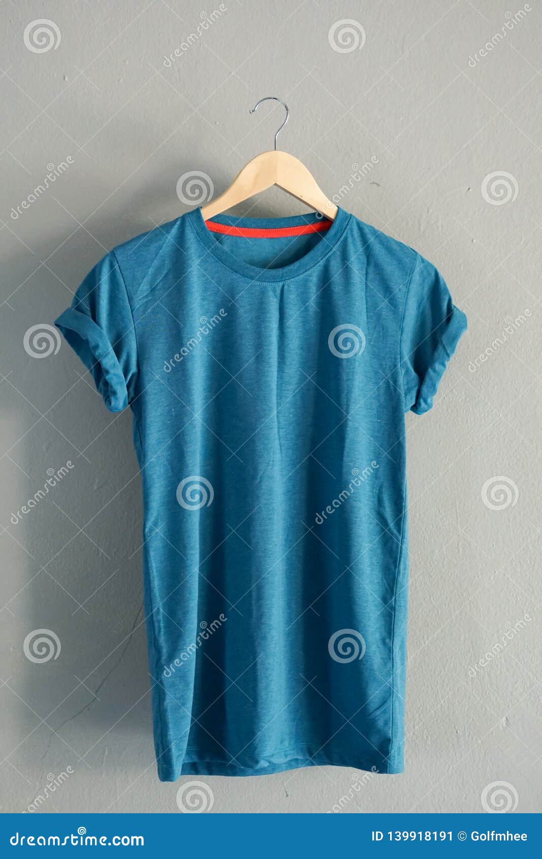 Retro Fold Blue Cotton T Shirt Clothes Mock Up Template On Grunge White Wood Background Concept For Retail Dress Shop Backdrop Stockbild Bild Von Clothes Concept