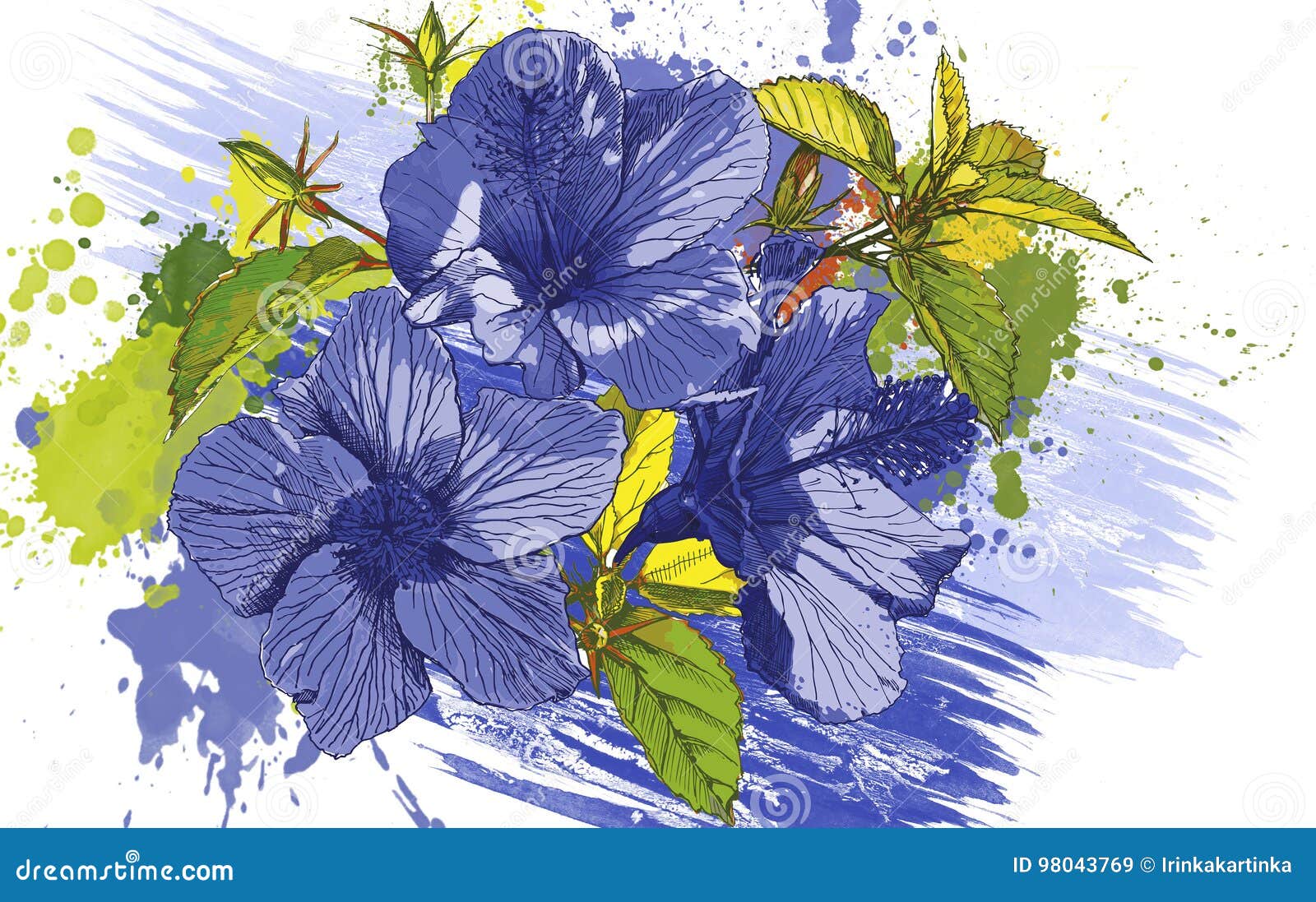 Blaue Blumen stock abbildung. Illustration von gemalt 98043769