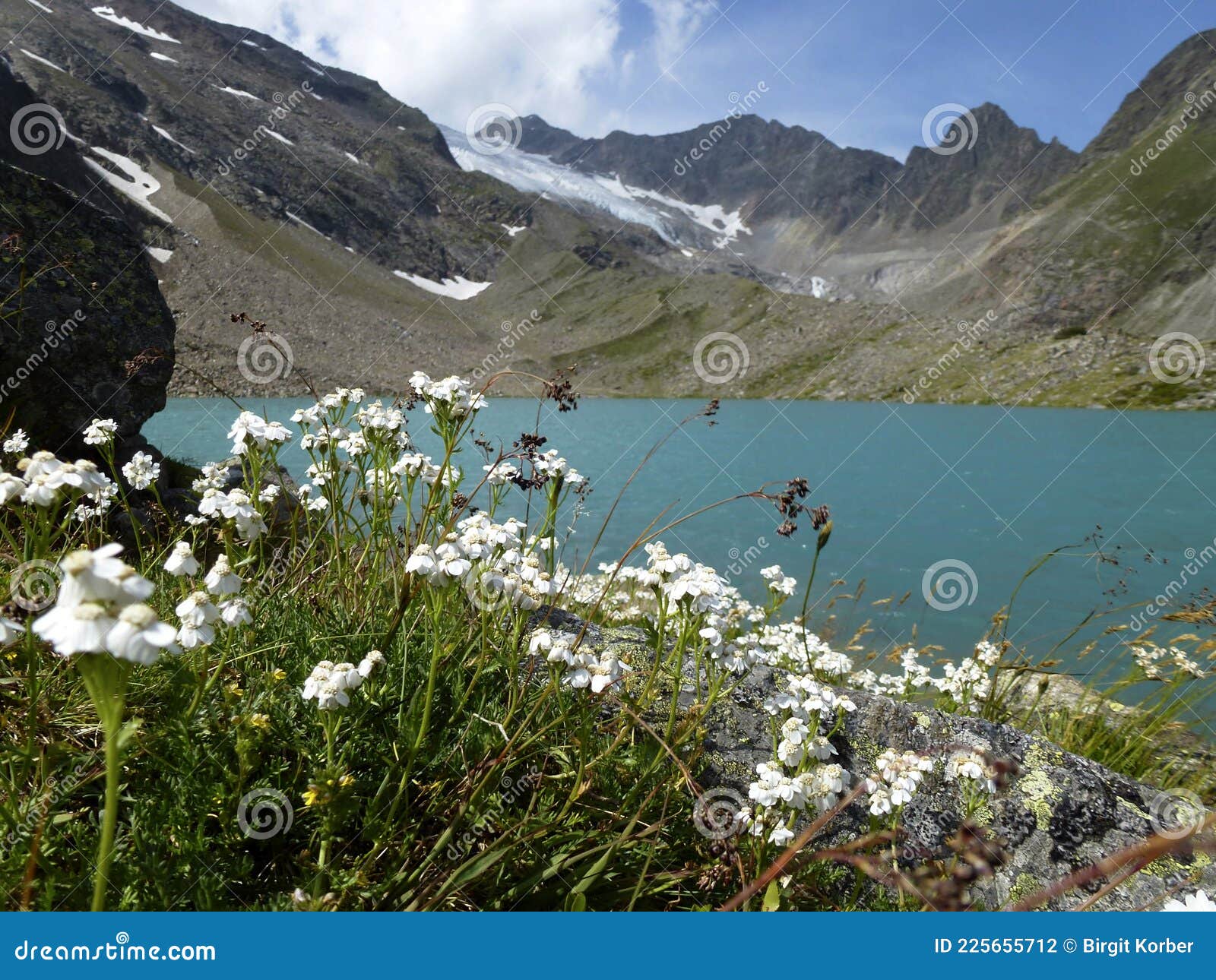 blaue lacke lake at stubai high-altitude hiking trail, lap 5 in tyrol, austria
