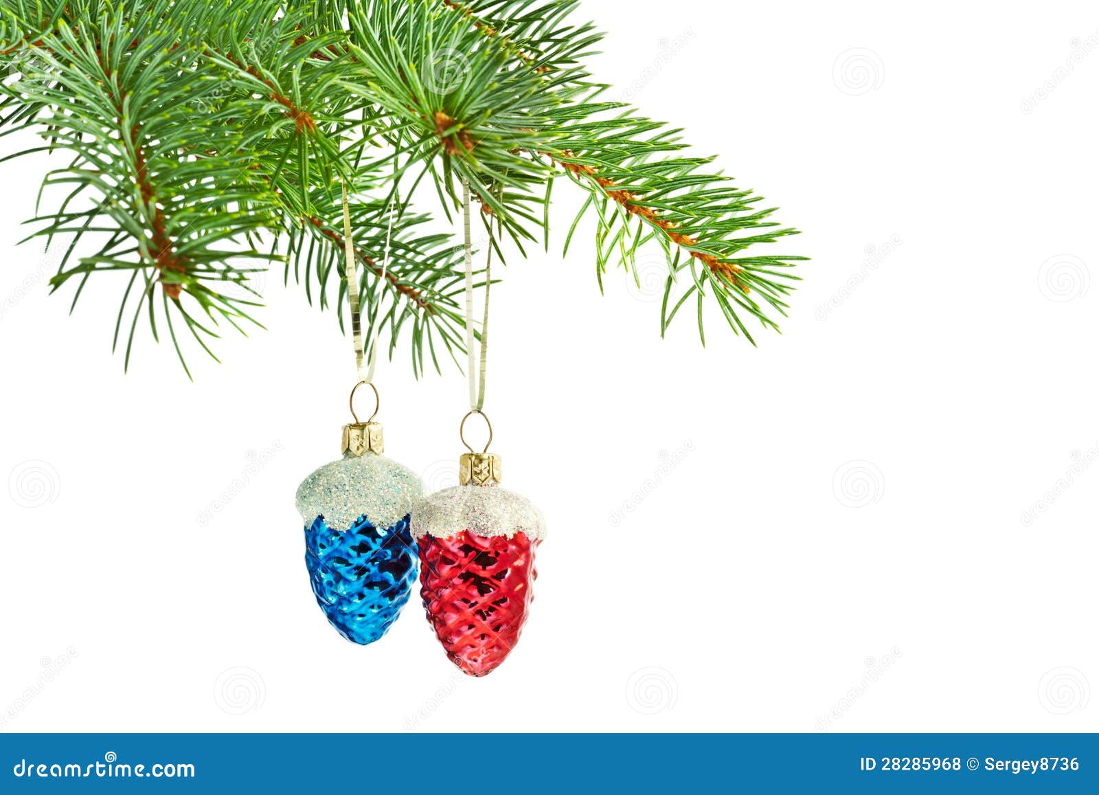 Blaue Und Rote Kegel Auf Weihnachtsbaum Stockfoto Bild