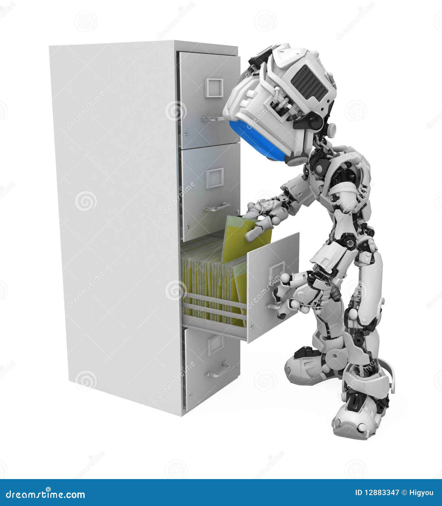 Blauer Bildschirm-Roboter, Aktenschrank Stock Abbildung - Illustration
