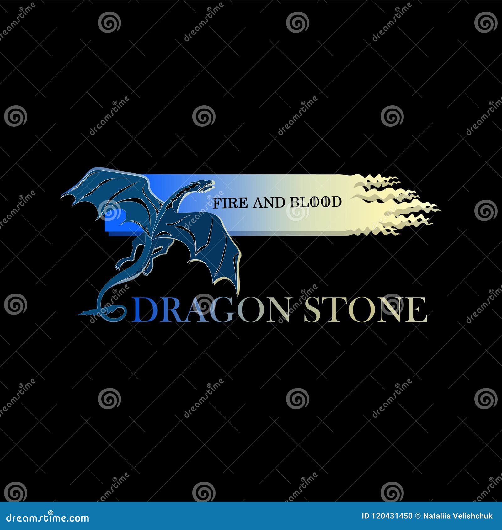 Blauer Drache Auf Einem Schwarzen Hintergrund Drache Stein Mythisches Tier Plakat Emblem Mit Text Drache Vor Dem Hintergrund Ein Vektor Abbildung Illustration Von Tier Emblem