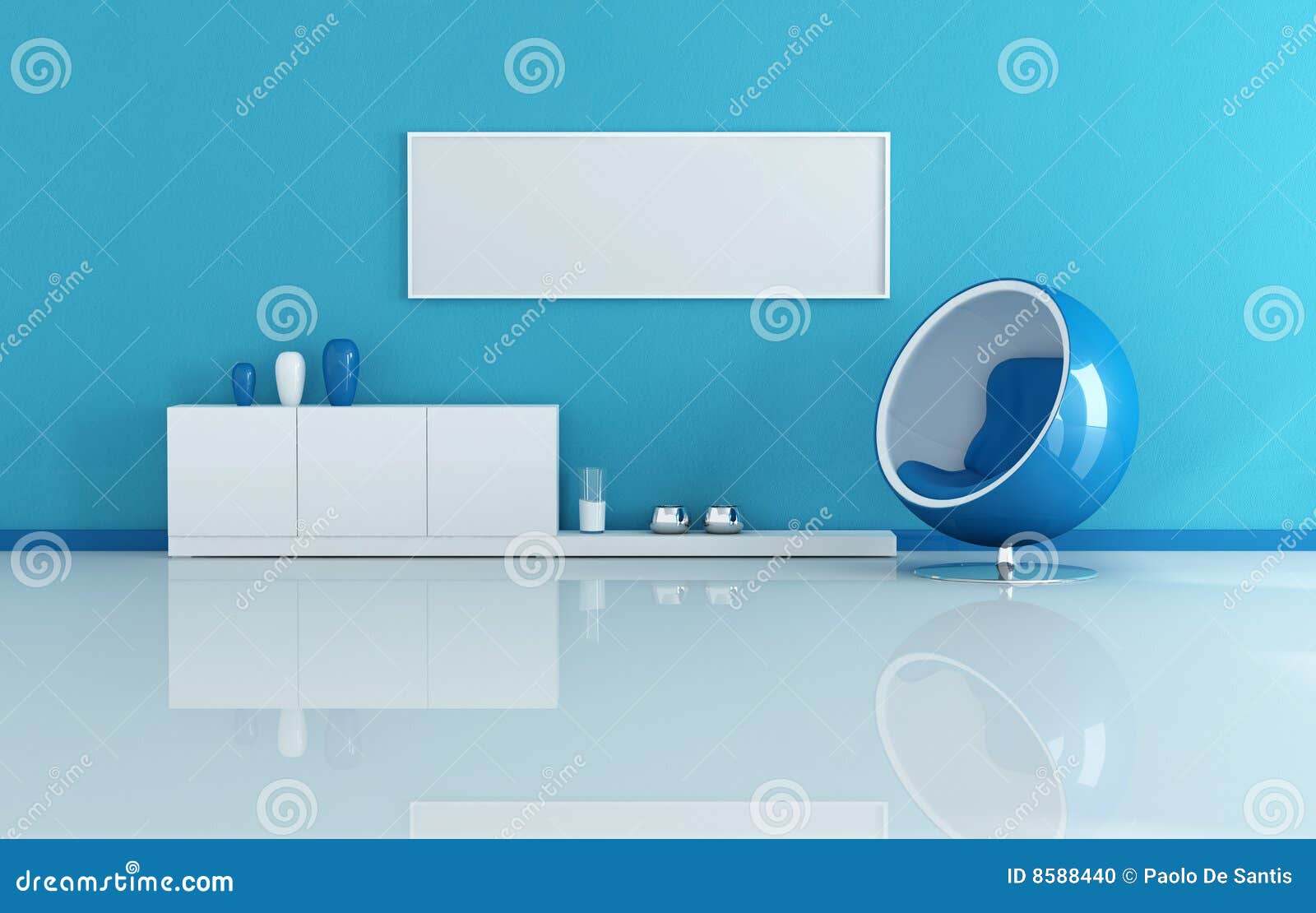 Blaues modernes Wohnzimmer stock abbildung. Illustration von relax