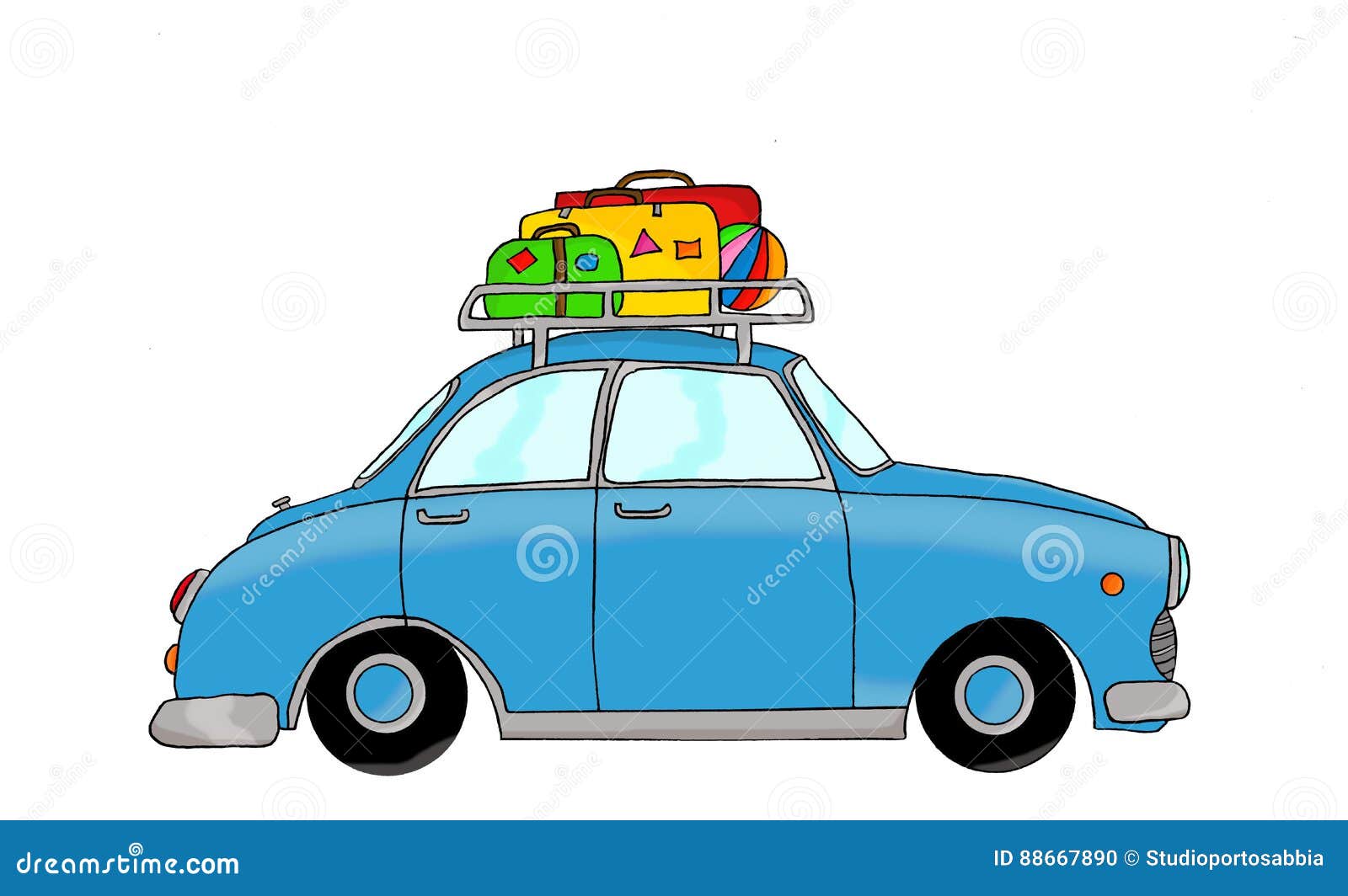 Blaues Retro- Auto Mit Gepäck Stock Abbildung - Illustration von