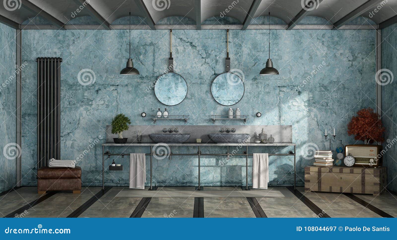 Blaues Retro- Badezimmer stock abbildung. Illustration von lampe