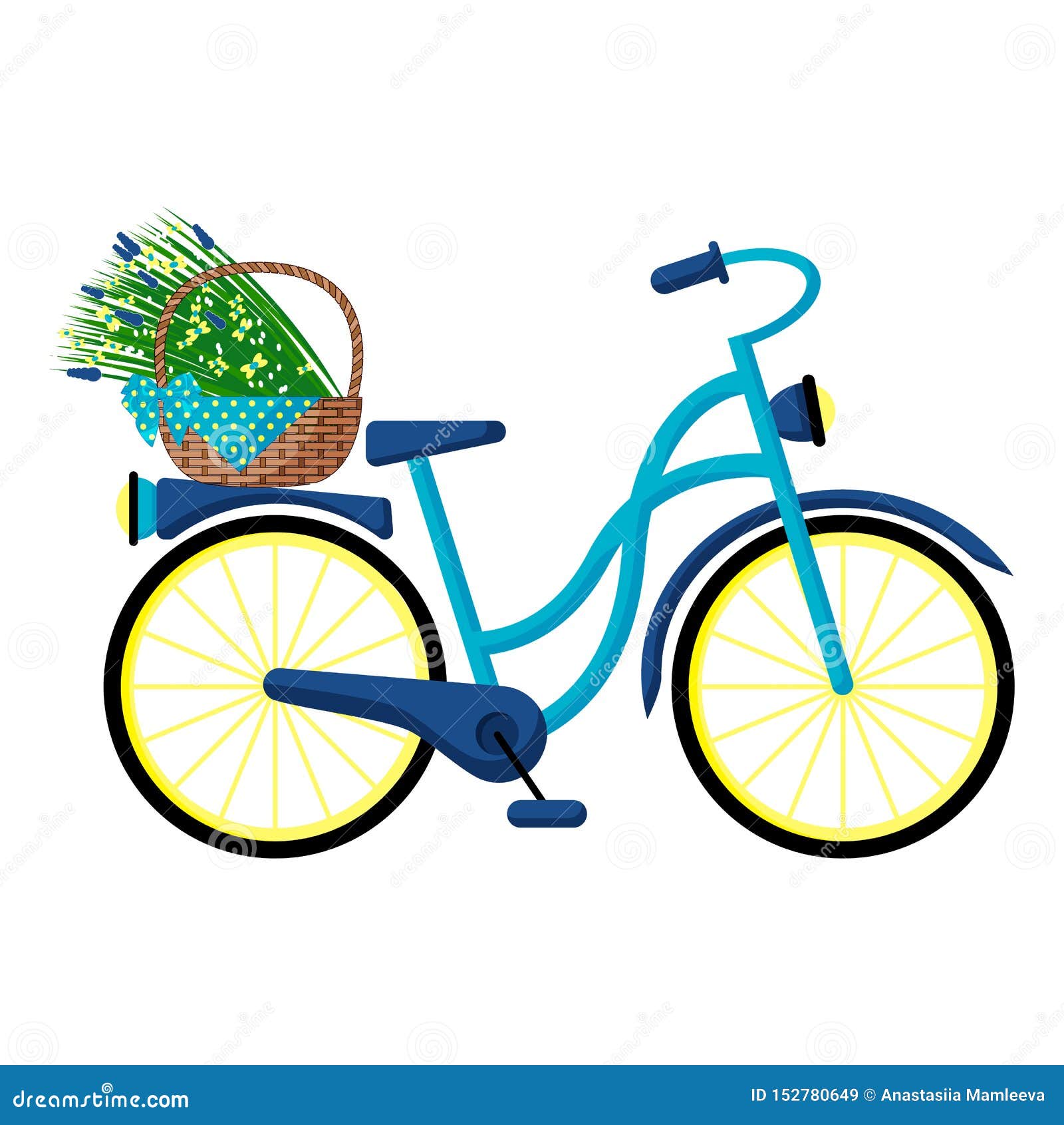 Blaues Retro Fahrrad Mit Einem Korb Von Wilden Blumen Auf