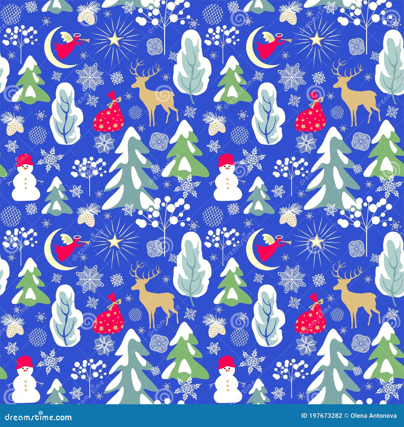 Tram rijkdom betrouwbaarheid Blauw Vintage-inpakpapier Voor Wintervakantie Met Snowy-firma's En Bomen,  Engel, Crescent, Rendier, Cadeau, Sneeuwman En Kerstmis Vector Illustratie  - Illustration of versiering, halve: 197673282