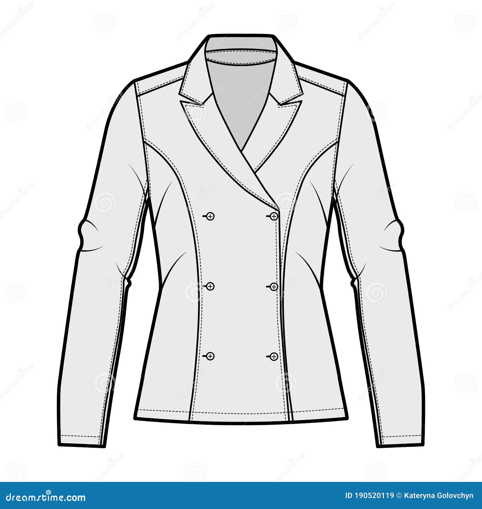 Blazer Technical Fashion Illustration with Notched Lapel, Fitted ...