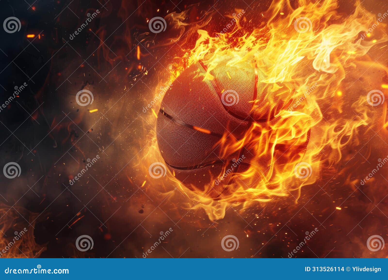 blazing basketball ball in fire. generate ai