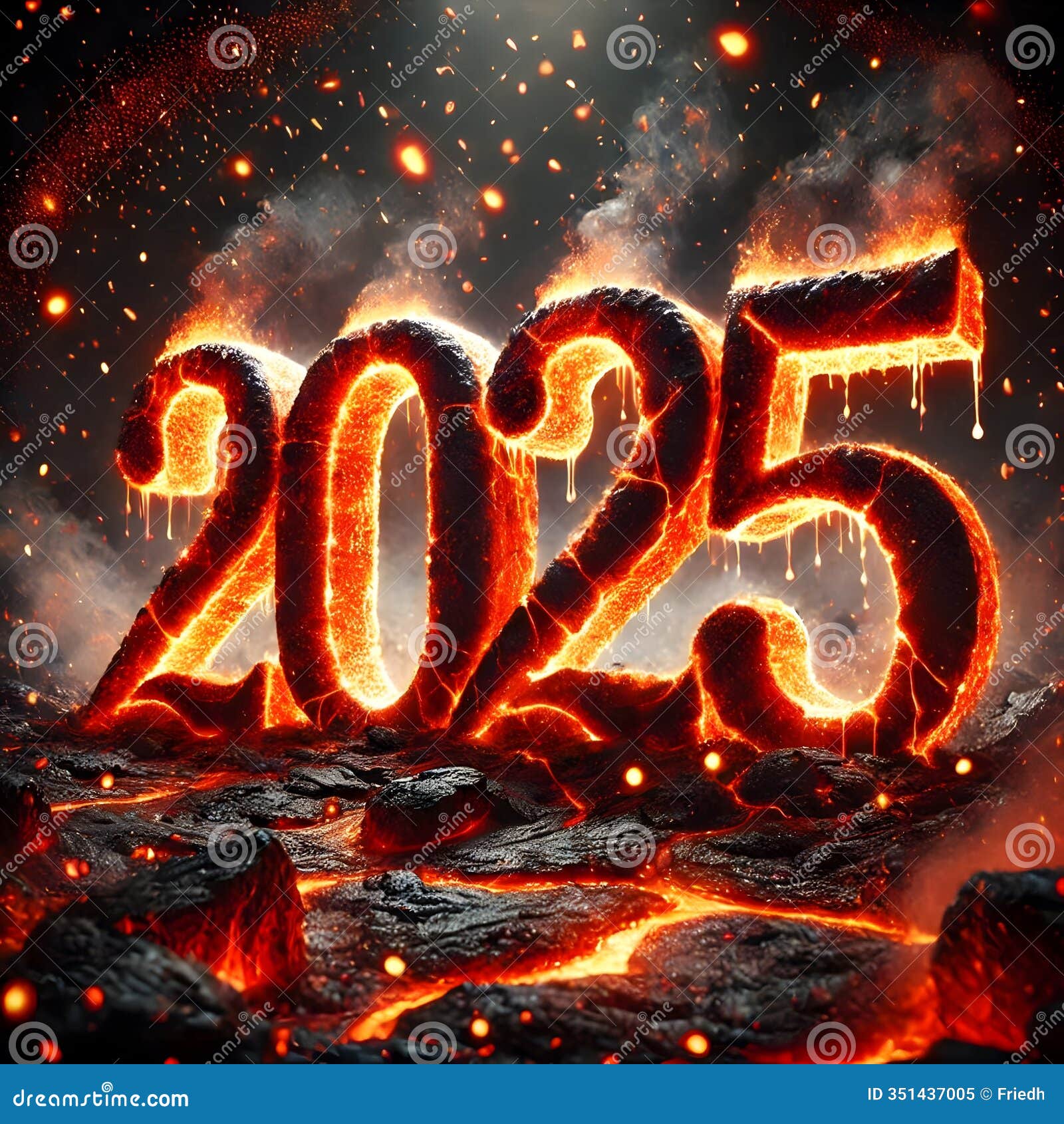 blazing 2025 numbers with dramatic fire and sparks effect