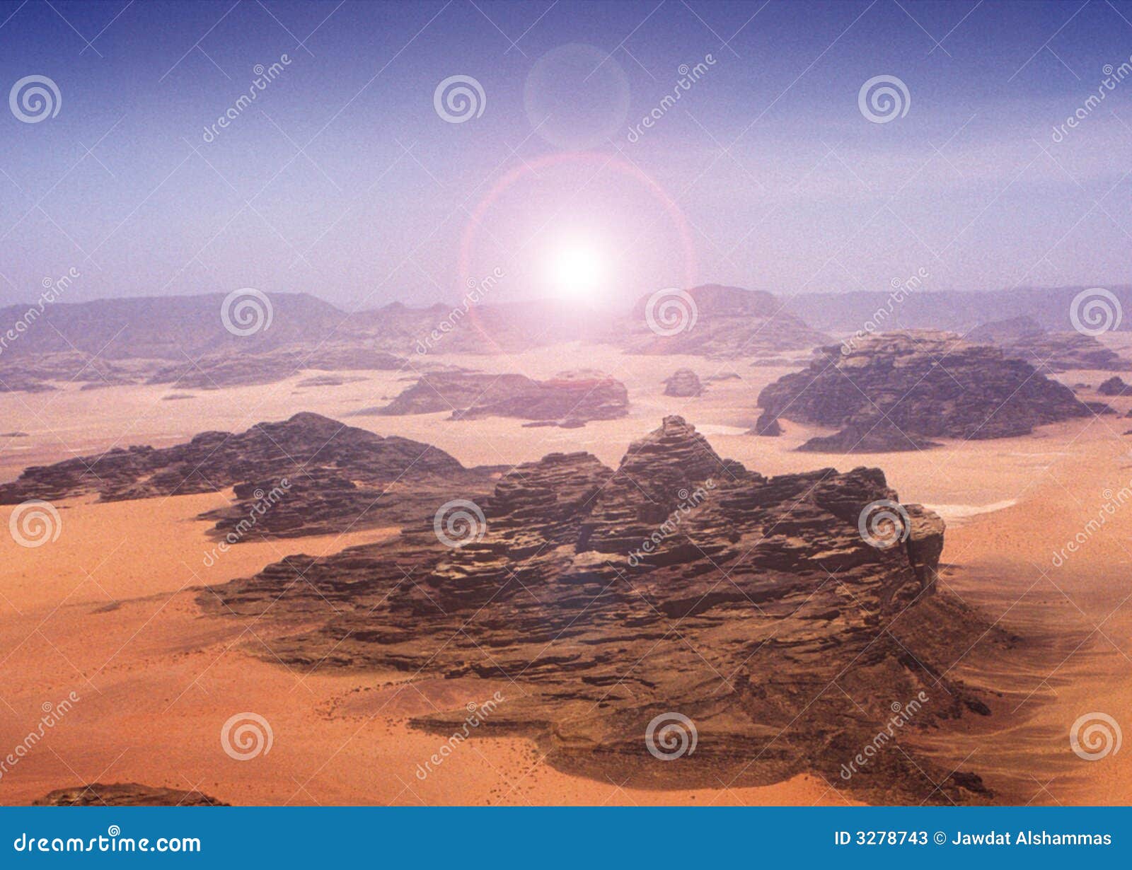 blazing sun across desert