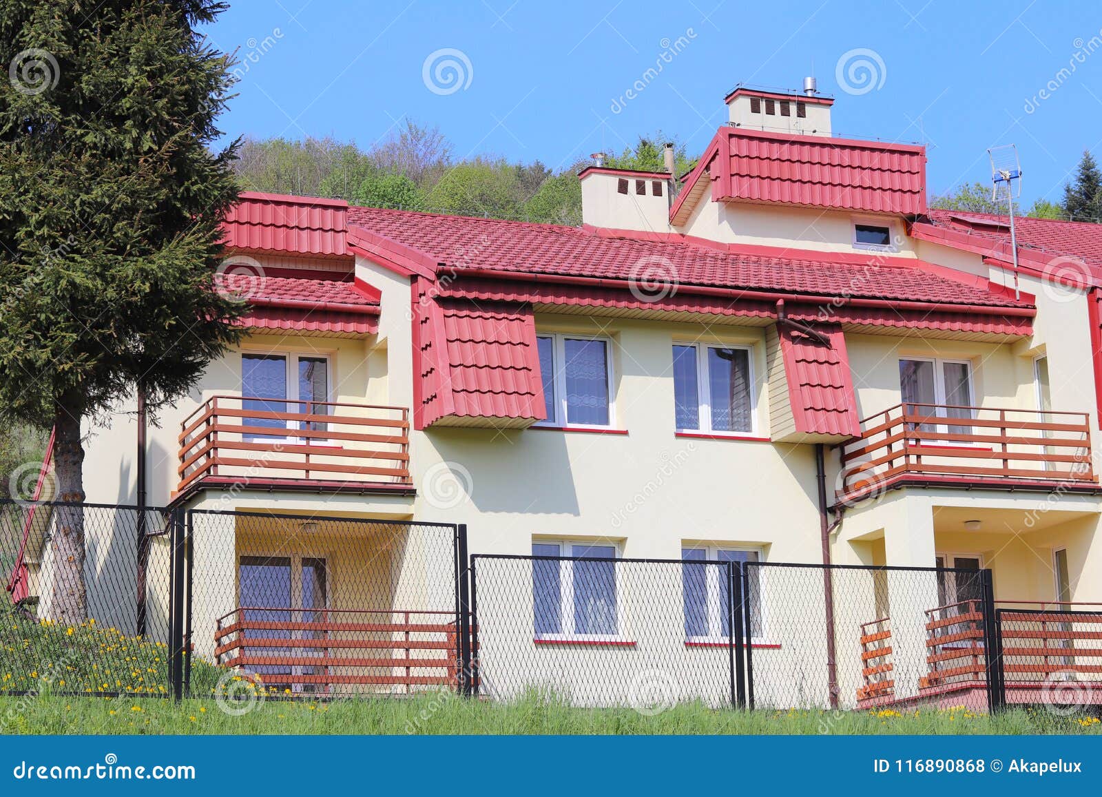 Blazkowa, Poland - May 10, 2018: House of Flats. Landscape Design in