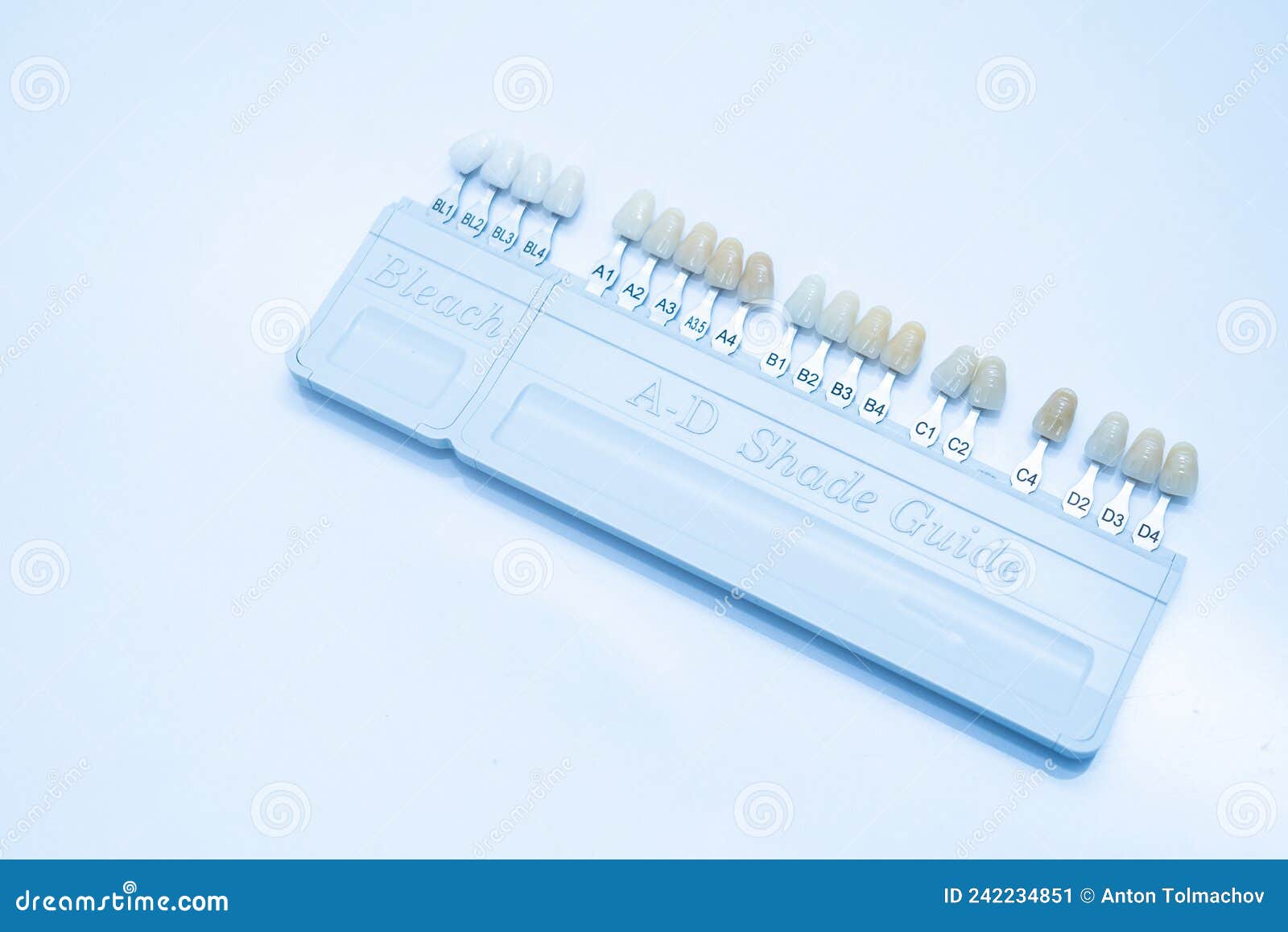 Bleach Shade Guide for Comparing Teeth Shades. Dental Tools Stock Image