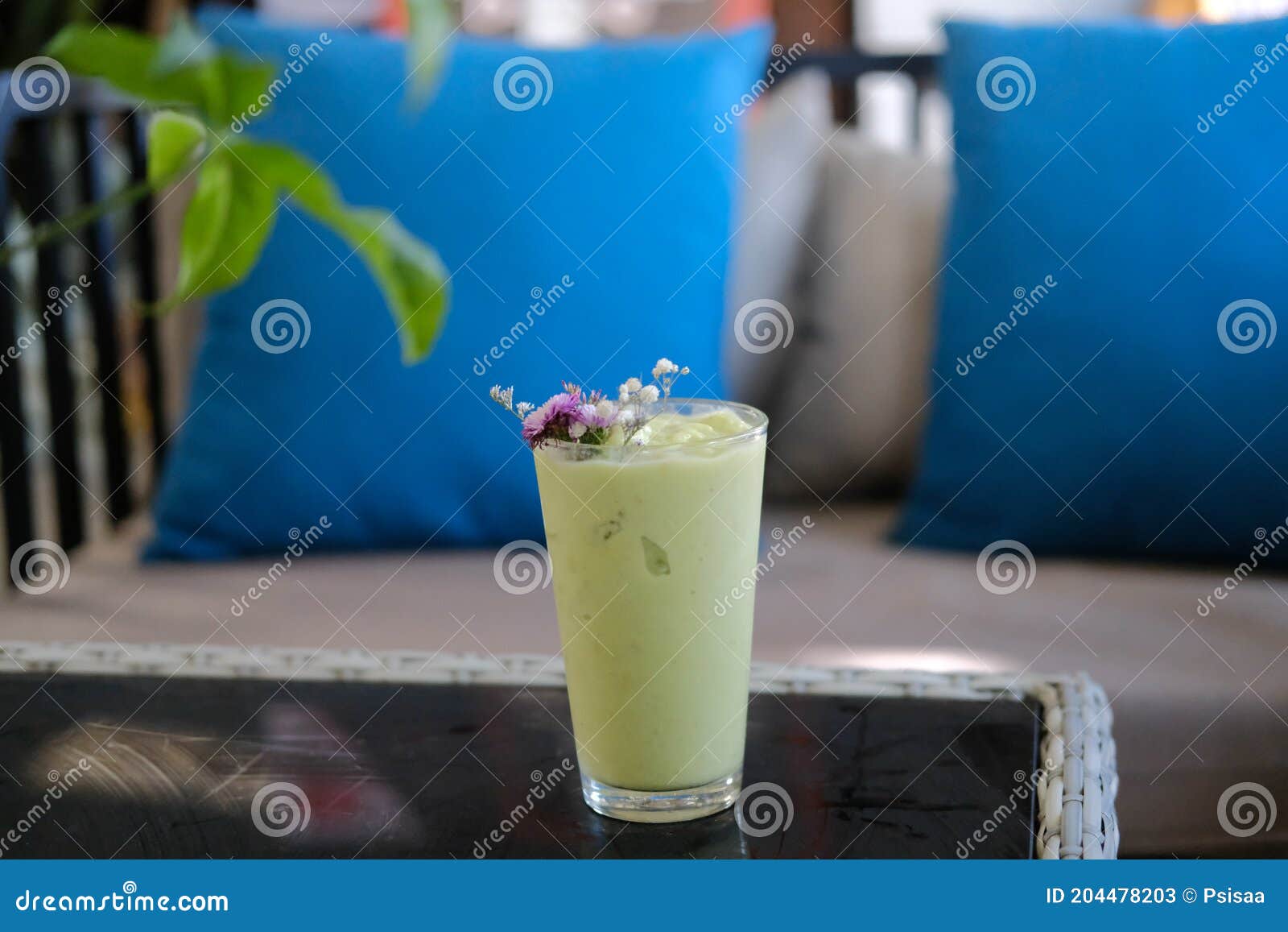 Blended Avocado Fruit Smoothie Milkshake with Milk Yogurt Stock Image