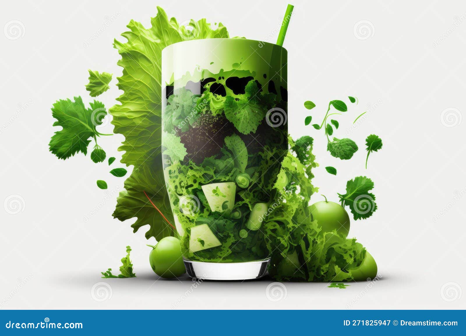 Blended Fruit and Veggies Make a Green, Healthful Smoothie Stock