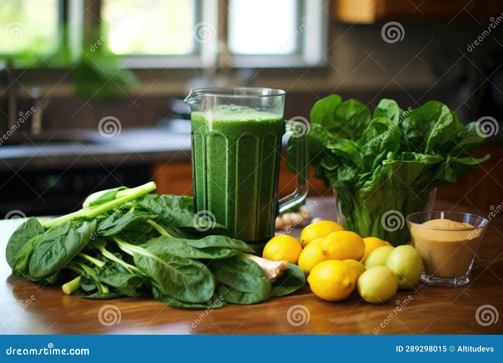 Blender Blending a Green Smoothie with Spinach and Kale Stock Image