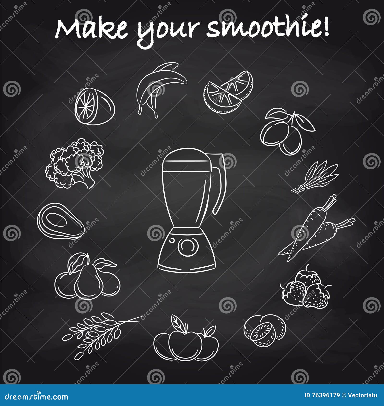 Blender and Smoothie Ingredients on Chalkboard Stock Vector