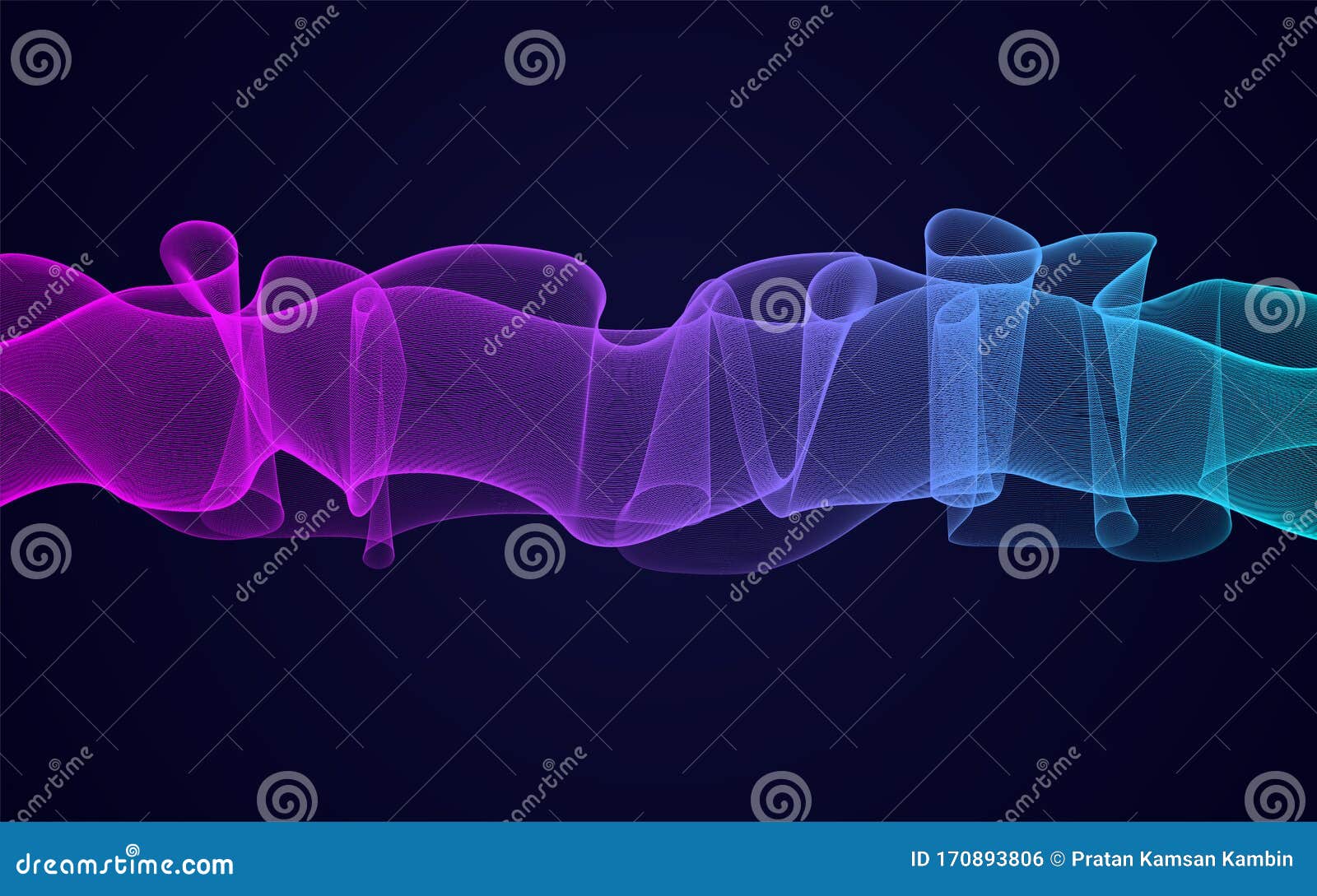 Blending Art, Line Neon Abstract with Waves, Colorful Background Stock