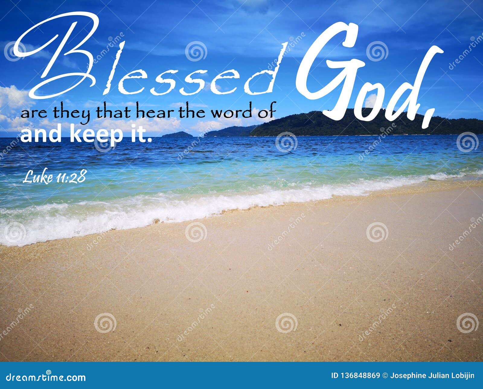 Blessed Are They That Hear The Word Of God With Background Ocean View And A Lady Look Up To The Sky Design For Christianity Stock Image Image Of Lady Label