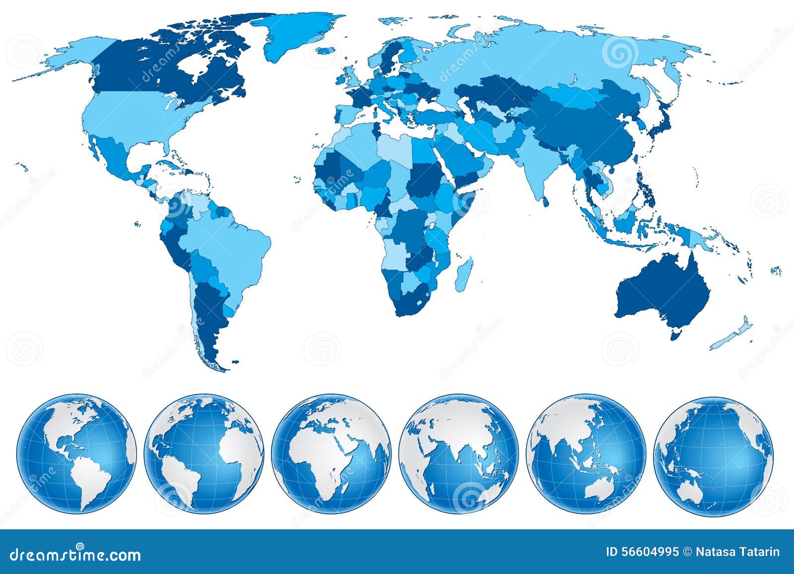 Bleu De Carte Du Monde Avec Des Pays Et Des Globes