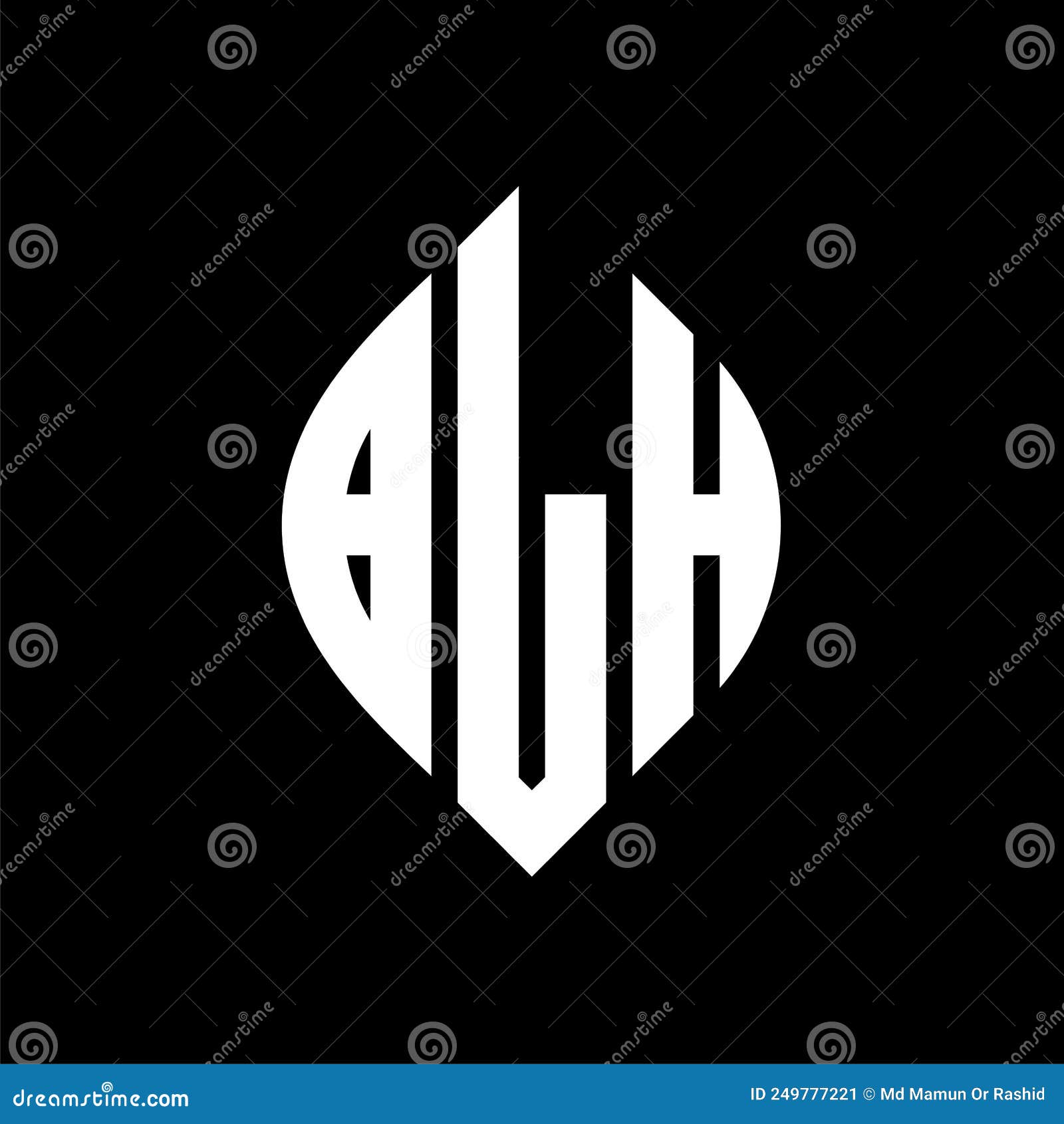 blh circle letter logo  with circle and ellipse . blh ellipse letters with typographic style. the three initials form a