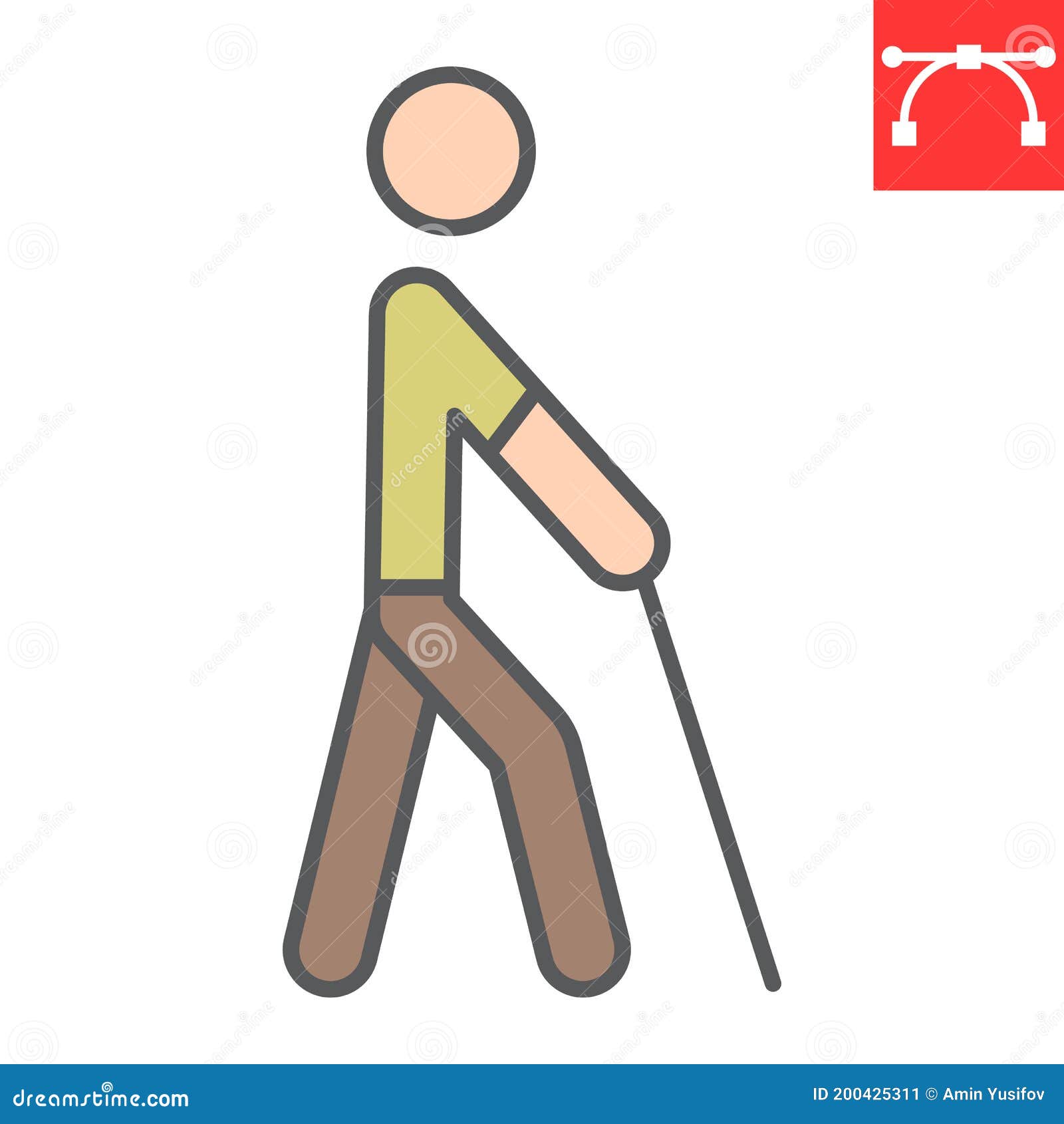 Blind Man With Walking Stick Color Line Icon, Disability And Blindness ...