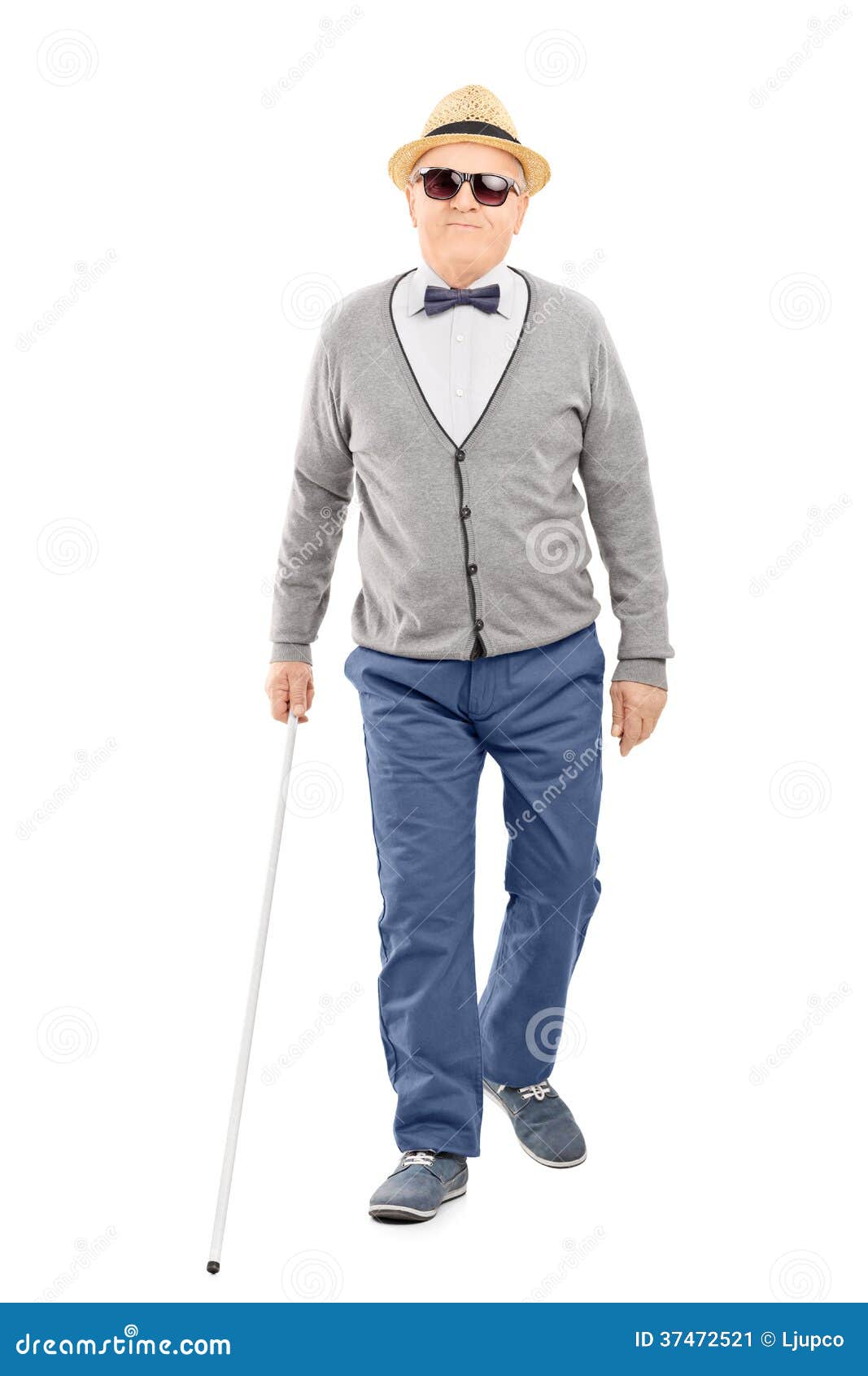 blind senior gentleman walking stick full length portrait isolated white background 37472521