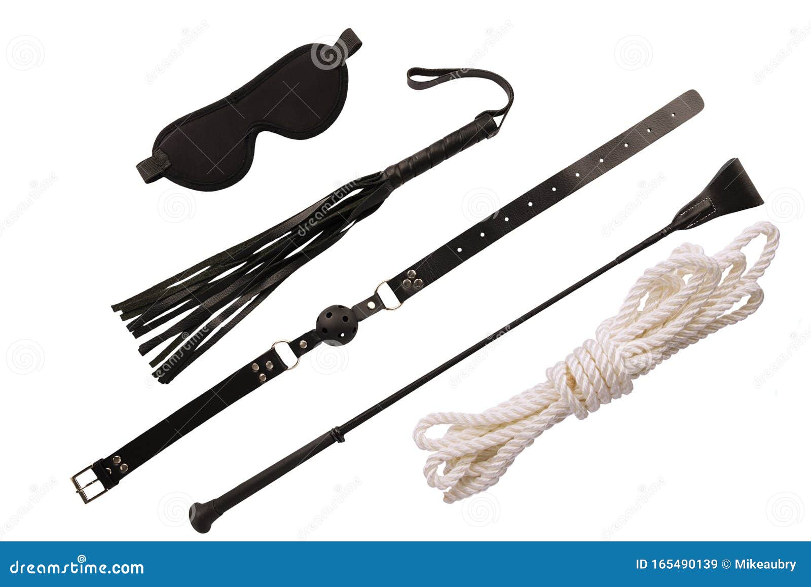 Blindfold Mask, Riding Crop and a Ball Gag, Isolated