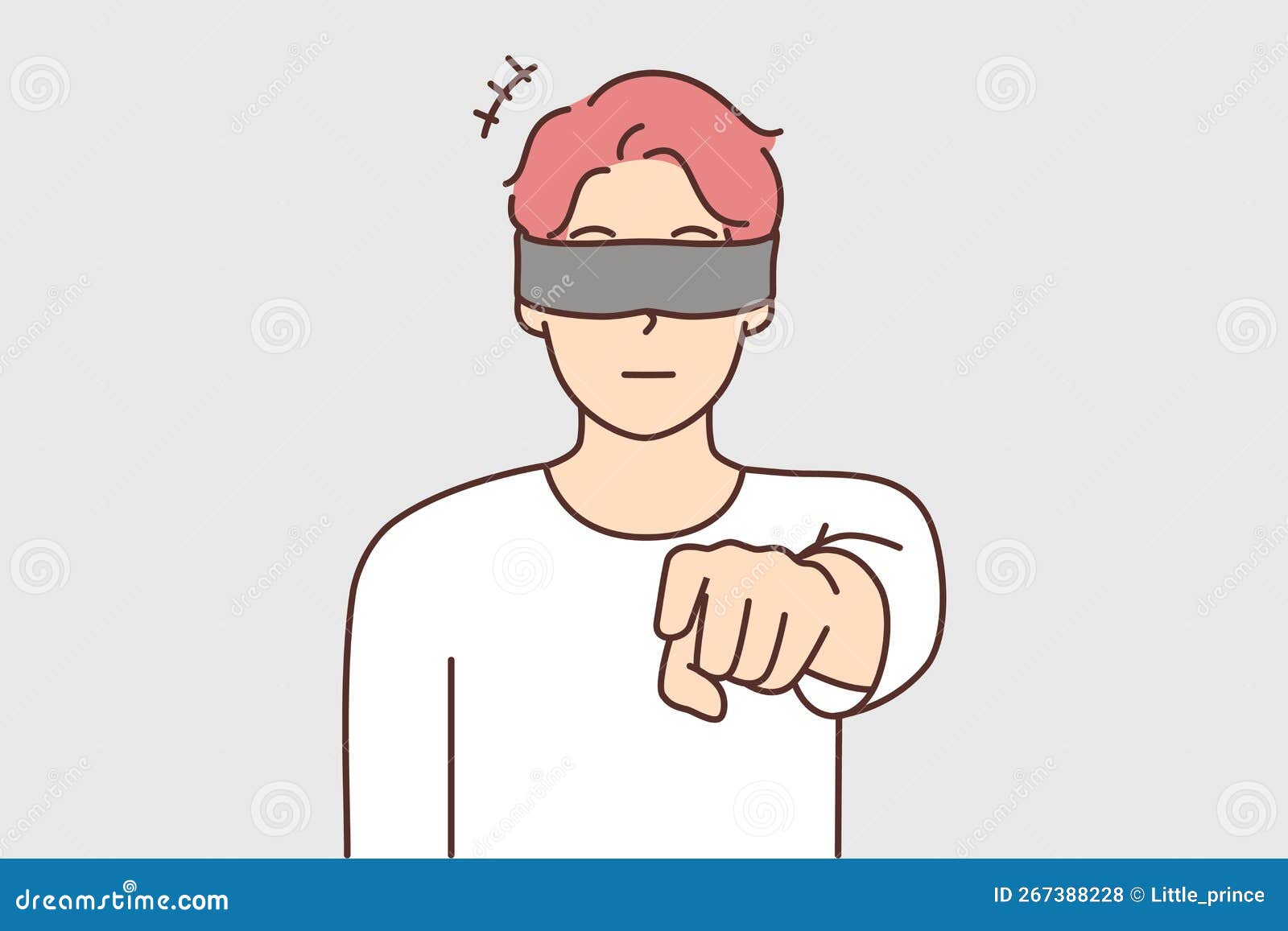 Blindfolded Man Point At Screen Vector Illustration | CartoonDealer.com