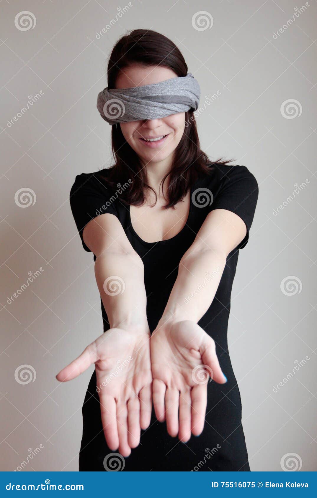 Blindfolded Woman Pulling Hands Forward Stock Image Image of woman