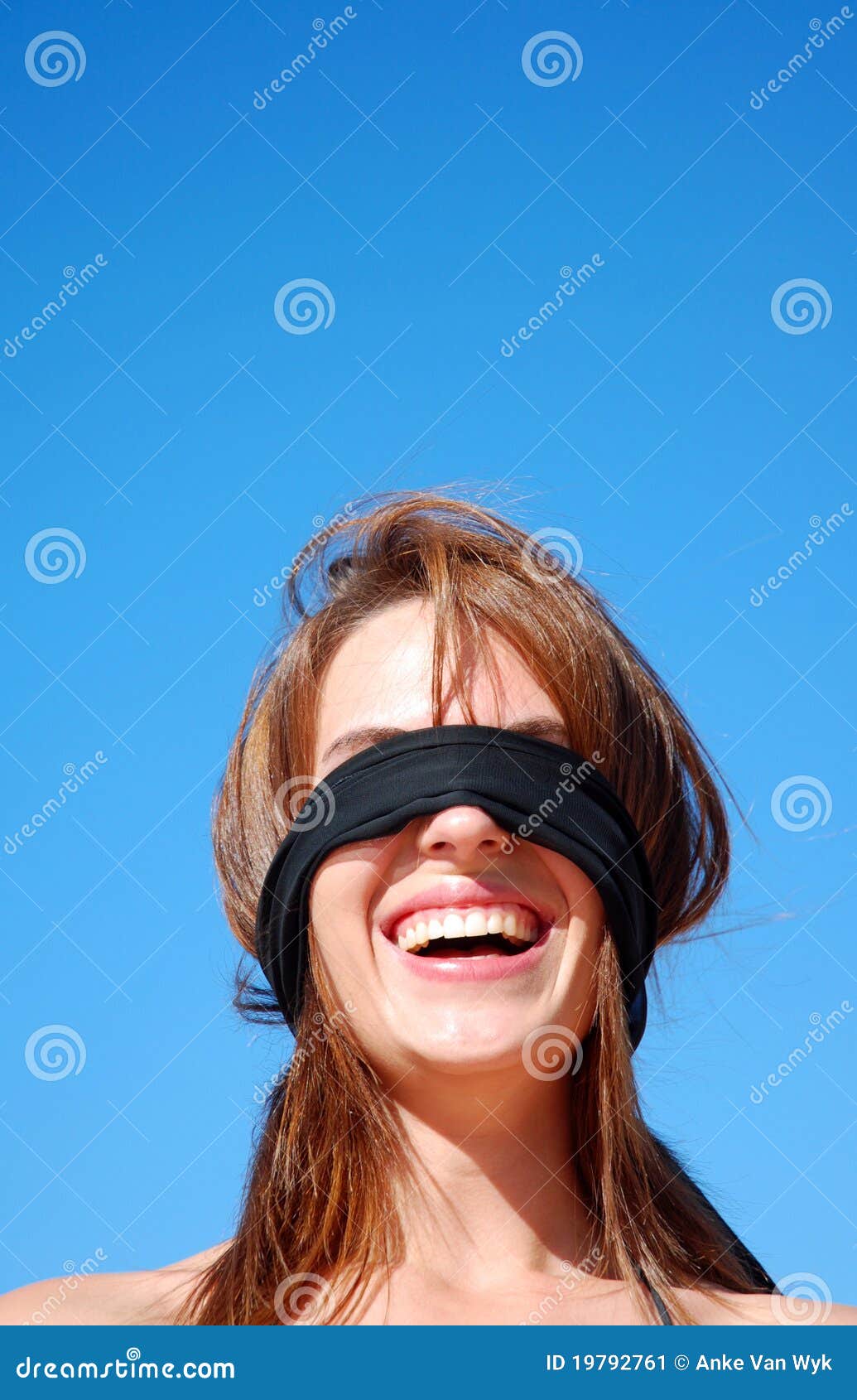 Beautiful Blindfolded Girl On Black Stock Photo 1110290966