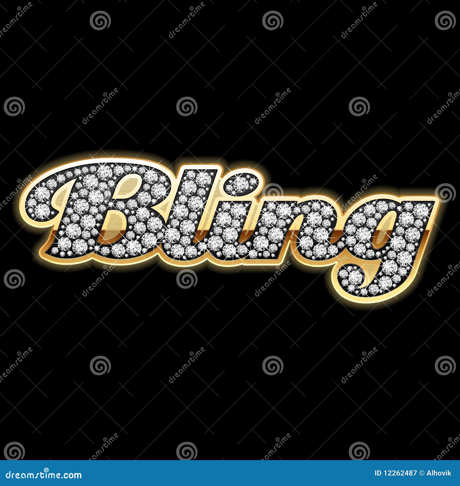 Bling Bling Gold Diamonds Word Stock Illustration - Download Image