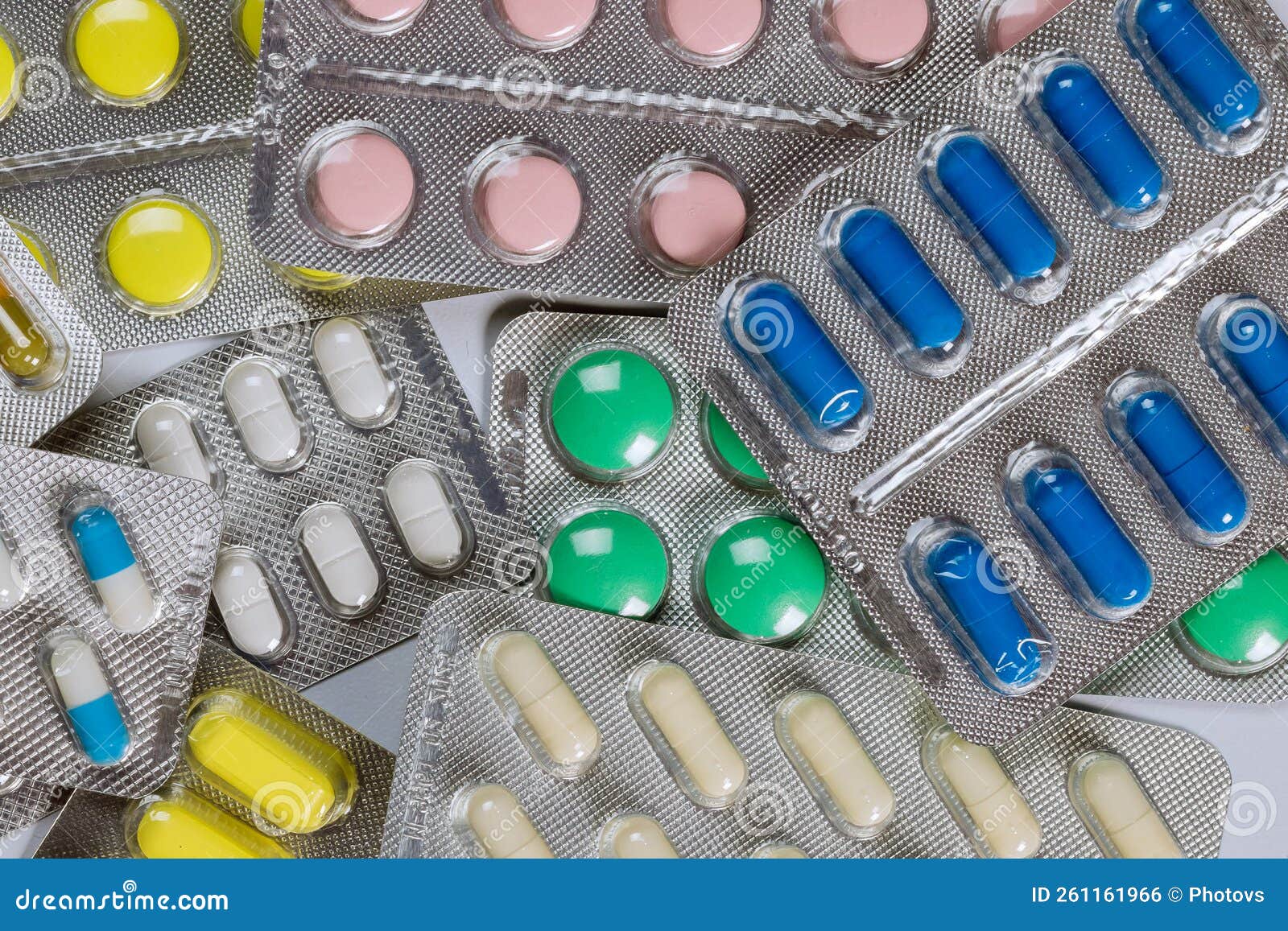 Blister Packed with Many Different Types of Medicine Pills in One Package Stock Photo Image of