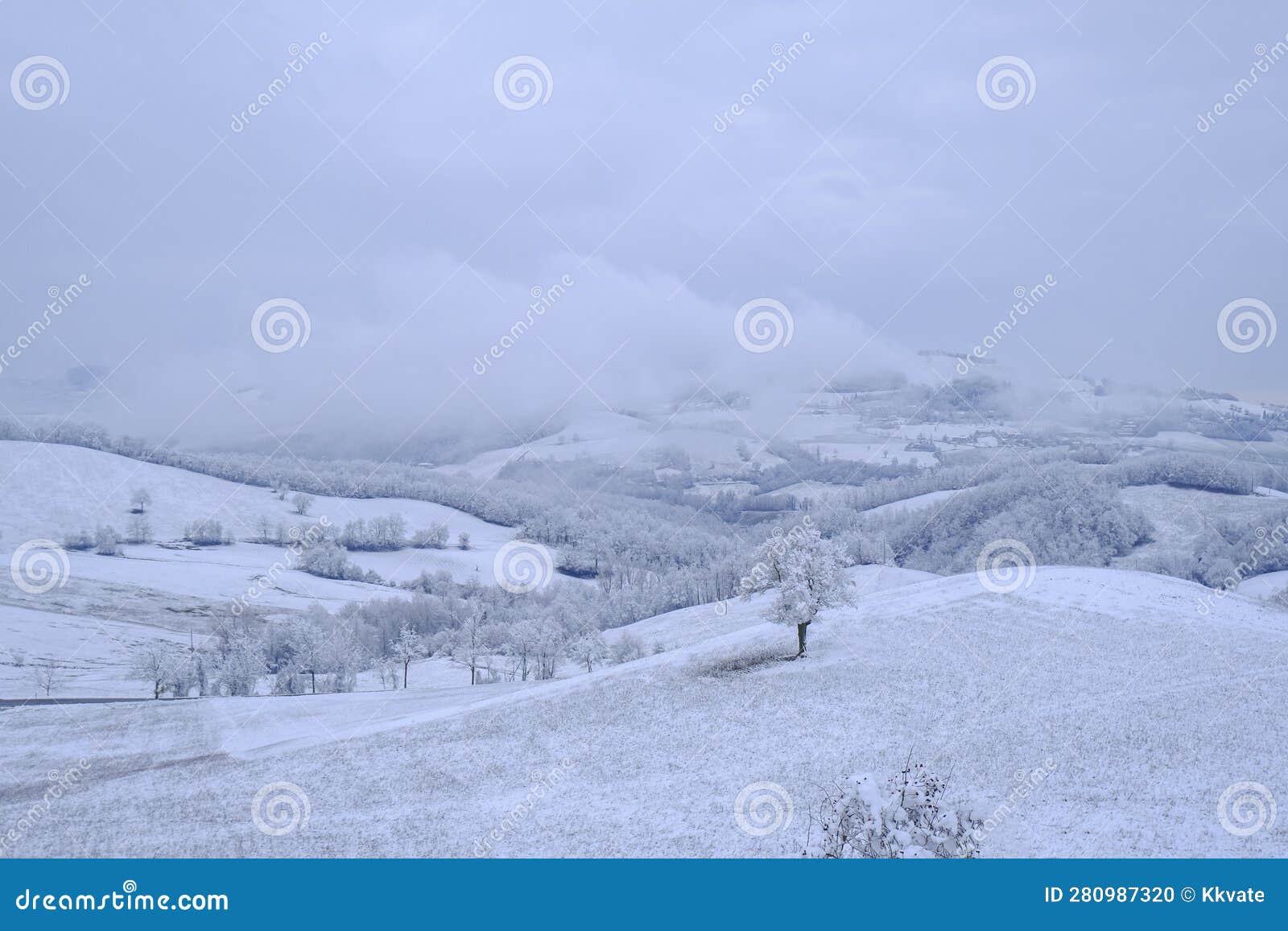 blizzard in the mountains. snowy hills, mountains, nature, horizon. natural background. appennino-tosco-emiliano