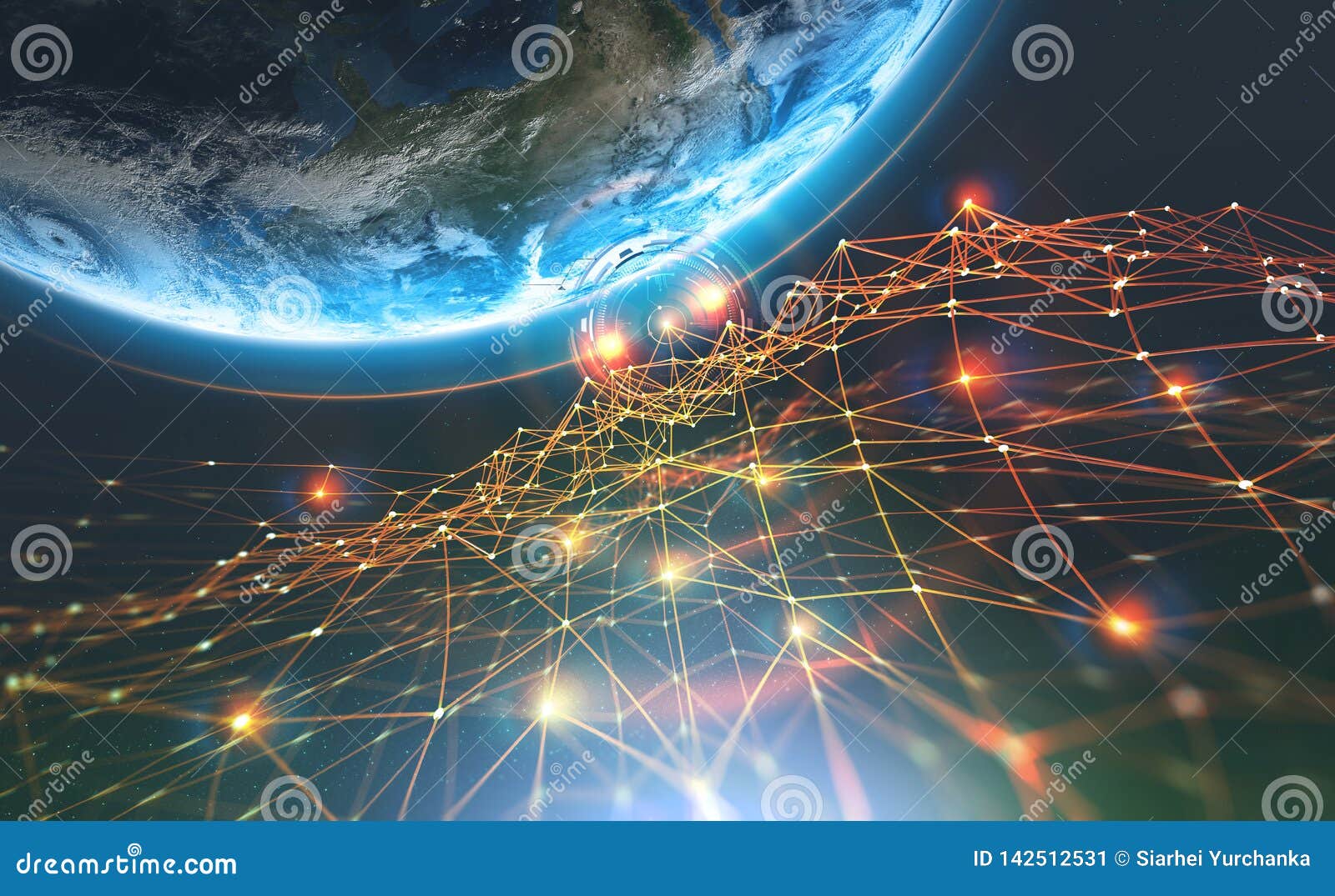 block chain network and planet earth. artificial intelligence. global decentralized database