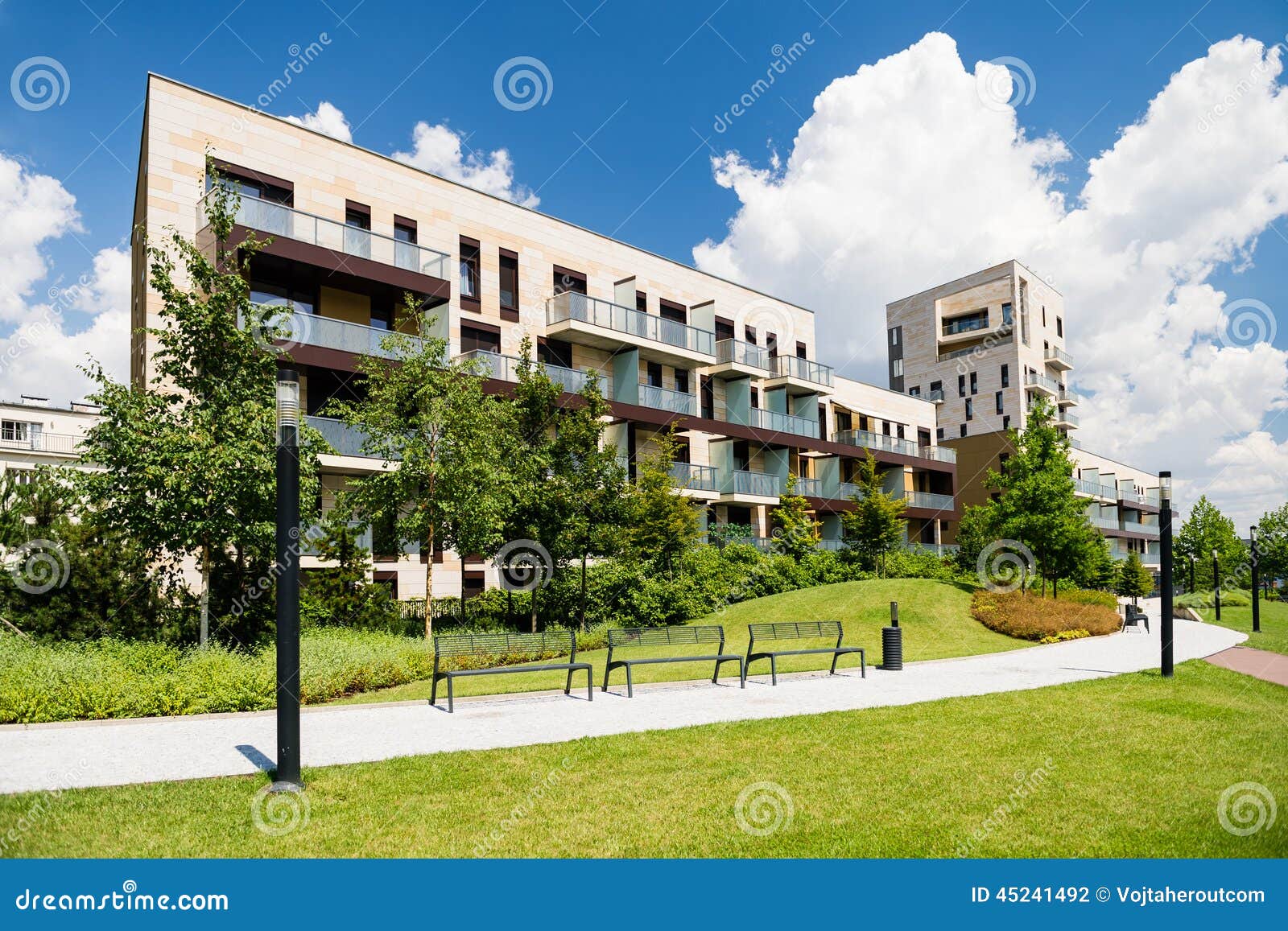Block Of Flats With Public Green Area Around Stock Photo Image of