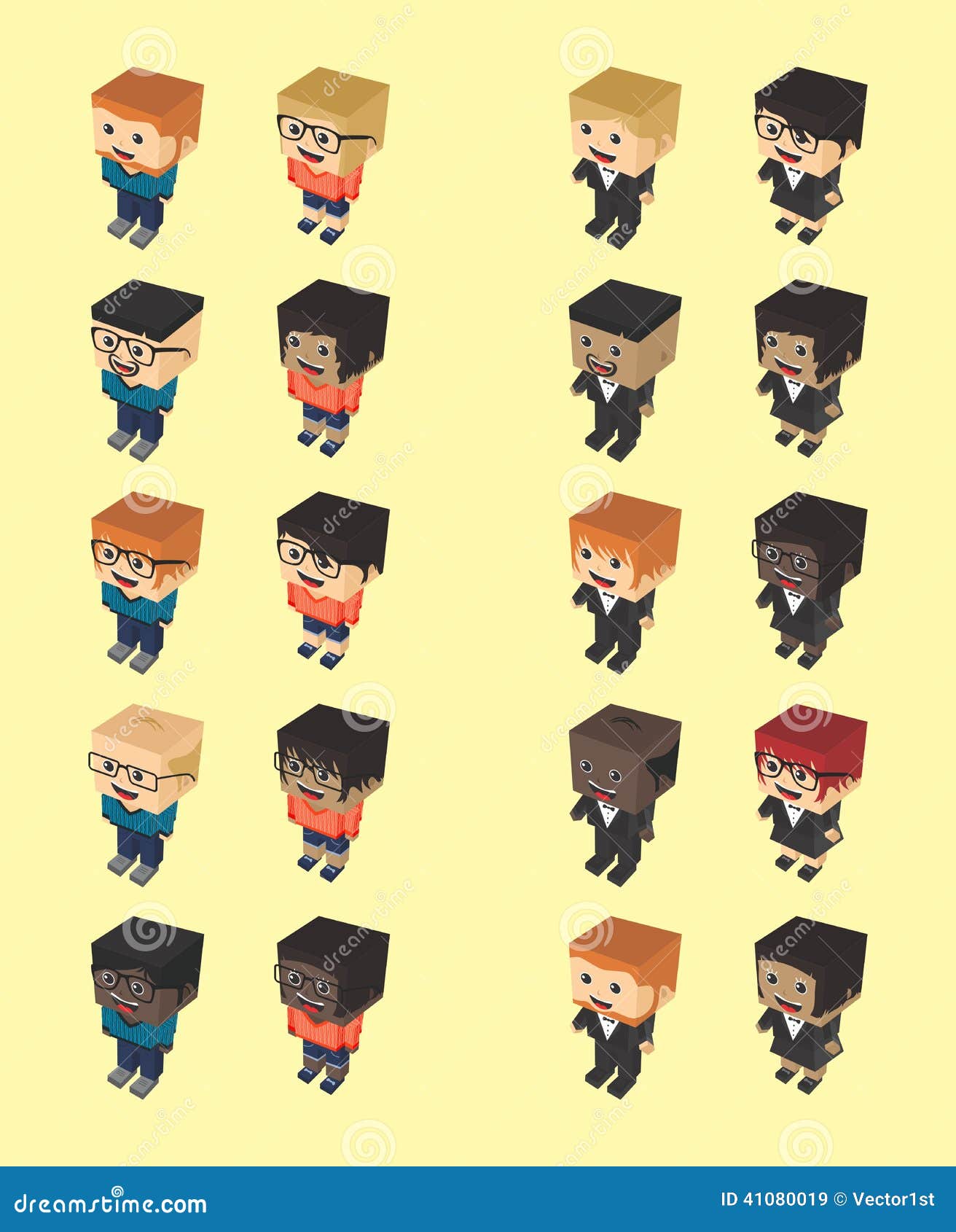 Block Isometric Cartoon Character Stock Vector Illustration of lady