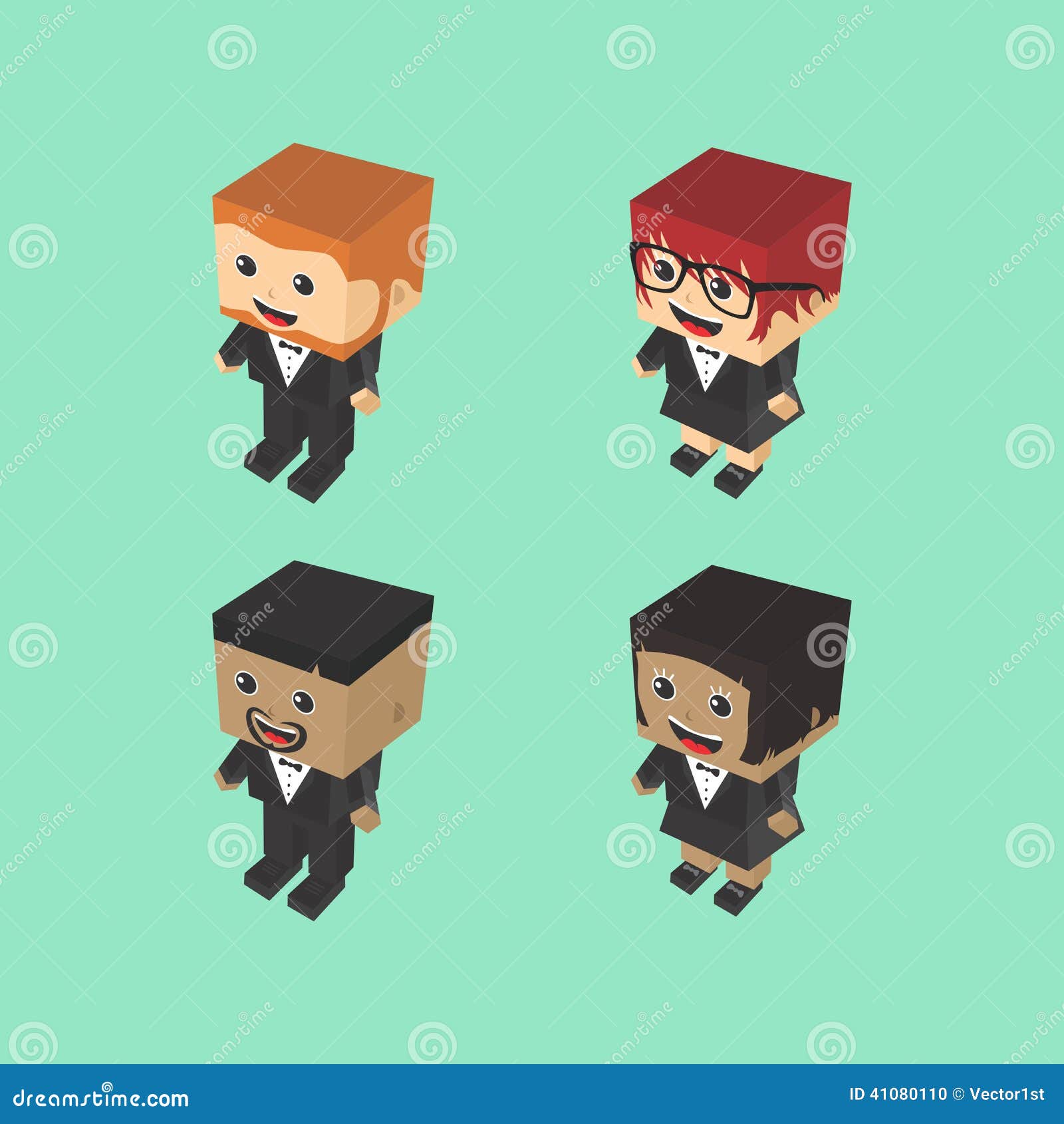 Block Isometric Cartoon Character Stock Vector Illustration of
