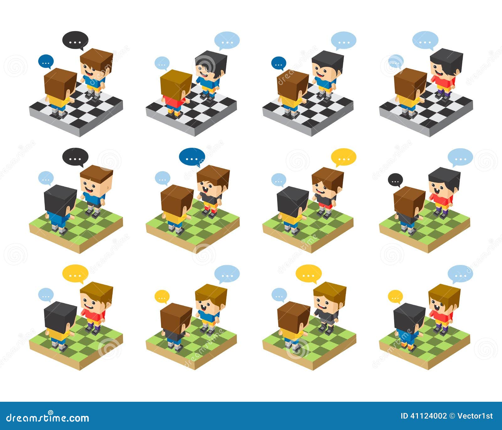 Block Isometric Cartoon Character Stock Vector Illustration of comic