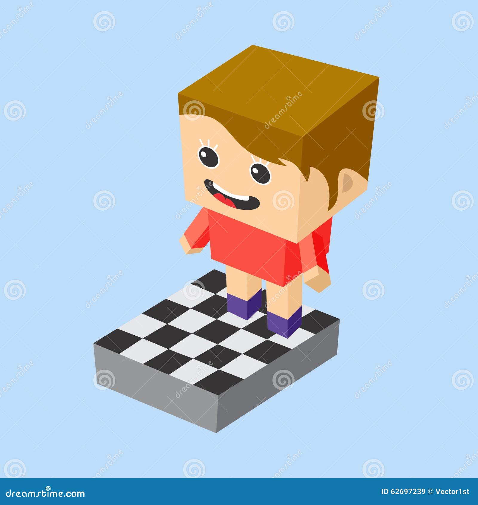Block Isometric Cartoon Character Stock Vector Illustration of