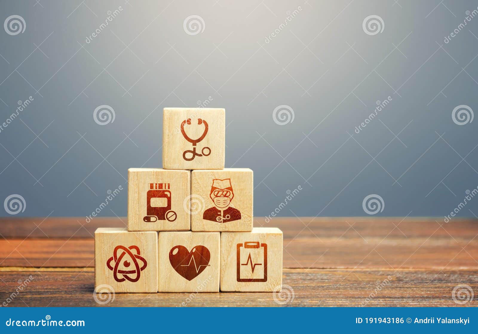 block pyramid with medical icons s. supplies, equipment and specialists for the normal functioning of hospitals in the fight