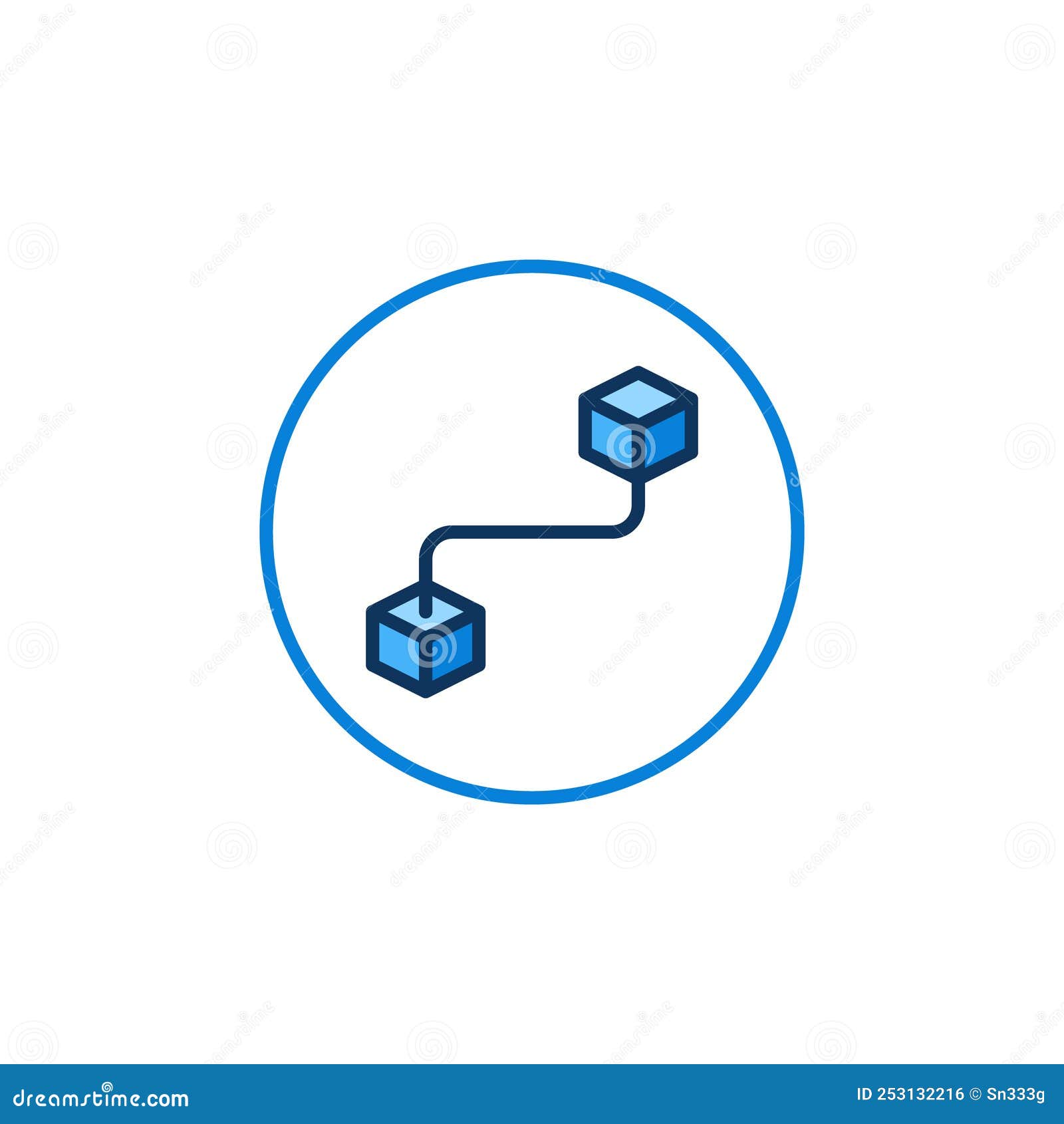 blockchain with 2 blocks  concept blue icon or sign