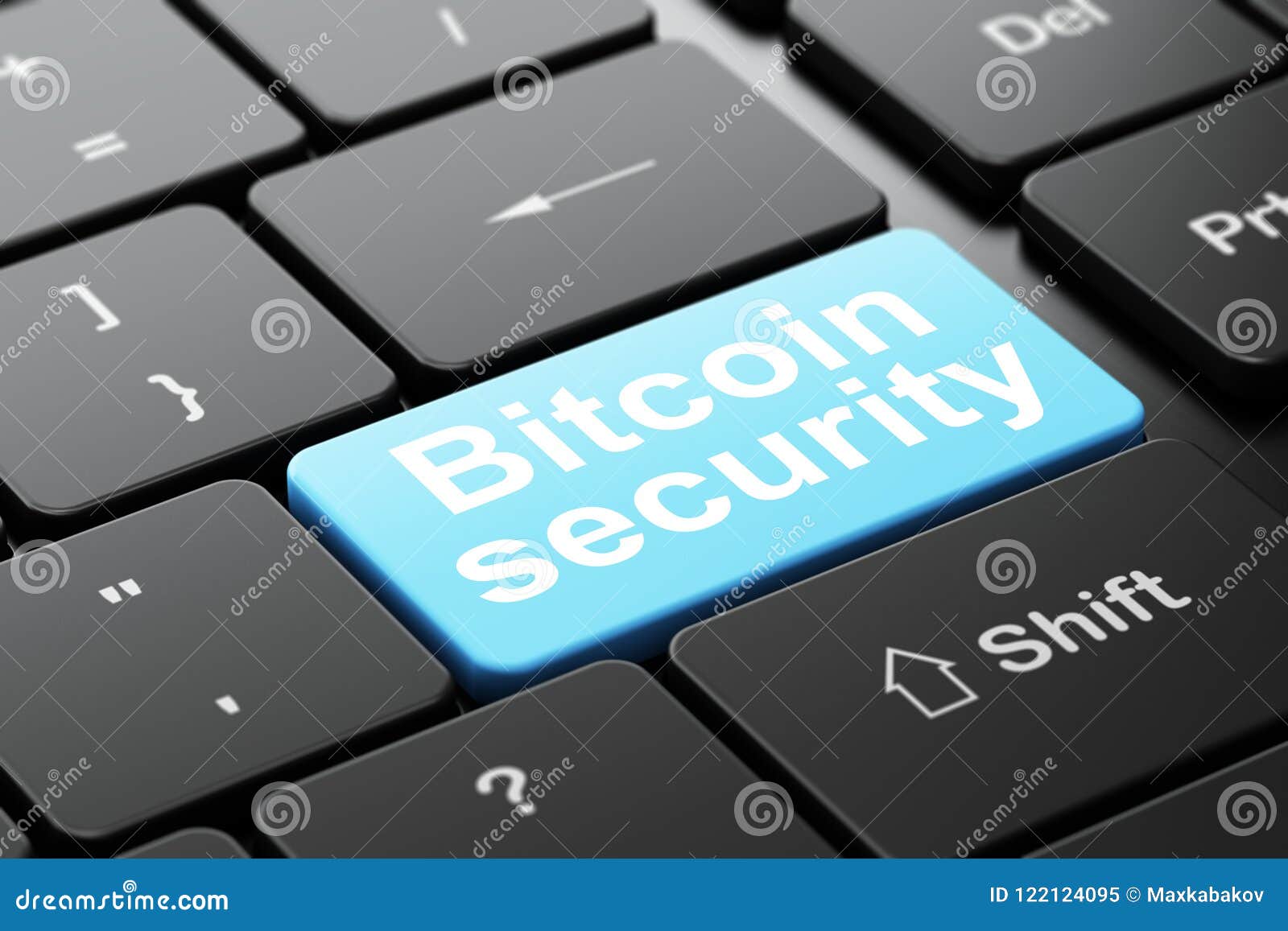 blockchain concept: bitcoin security on computer keyboard background