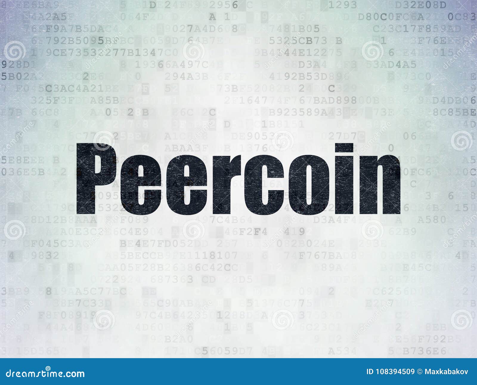 blockchain concept: peercoin on digital data paper background