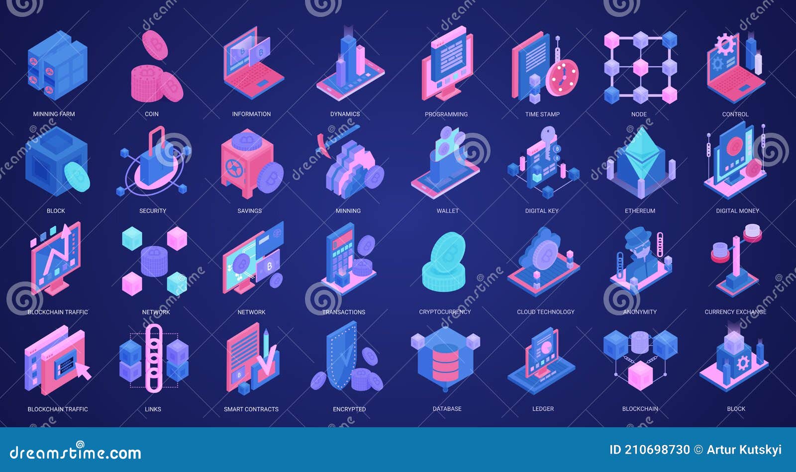 Blockchain Crypto Currency Isometric Icons Set, 3d Mining Farm Database,  Digital Wallet Editorial Image - Illustration of private, isometric:  210698730