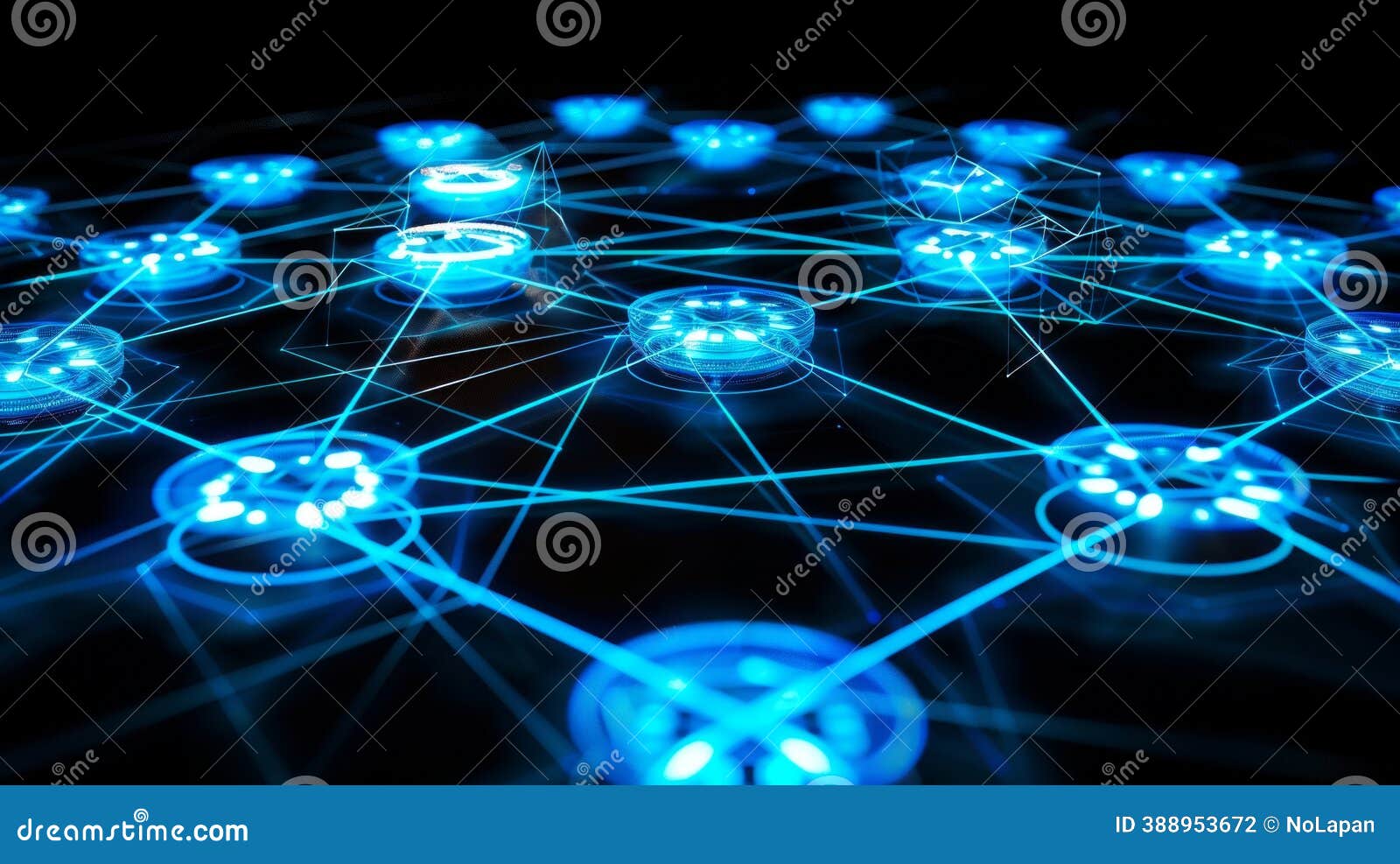 Blockchain Network Nodes Connection with Futuristic Blue Light,  Cryptocurrency Concept Stock Illustration - Illustration of computer,  communication: 388953672