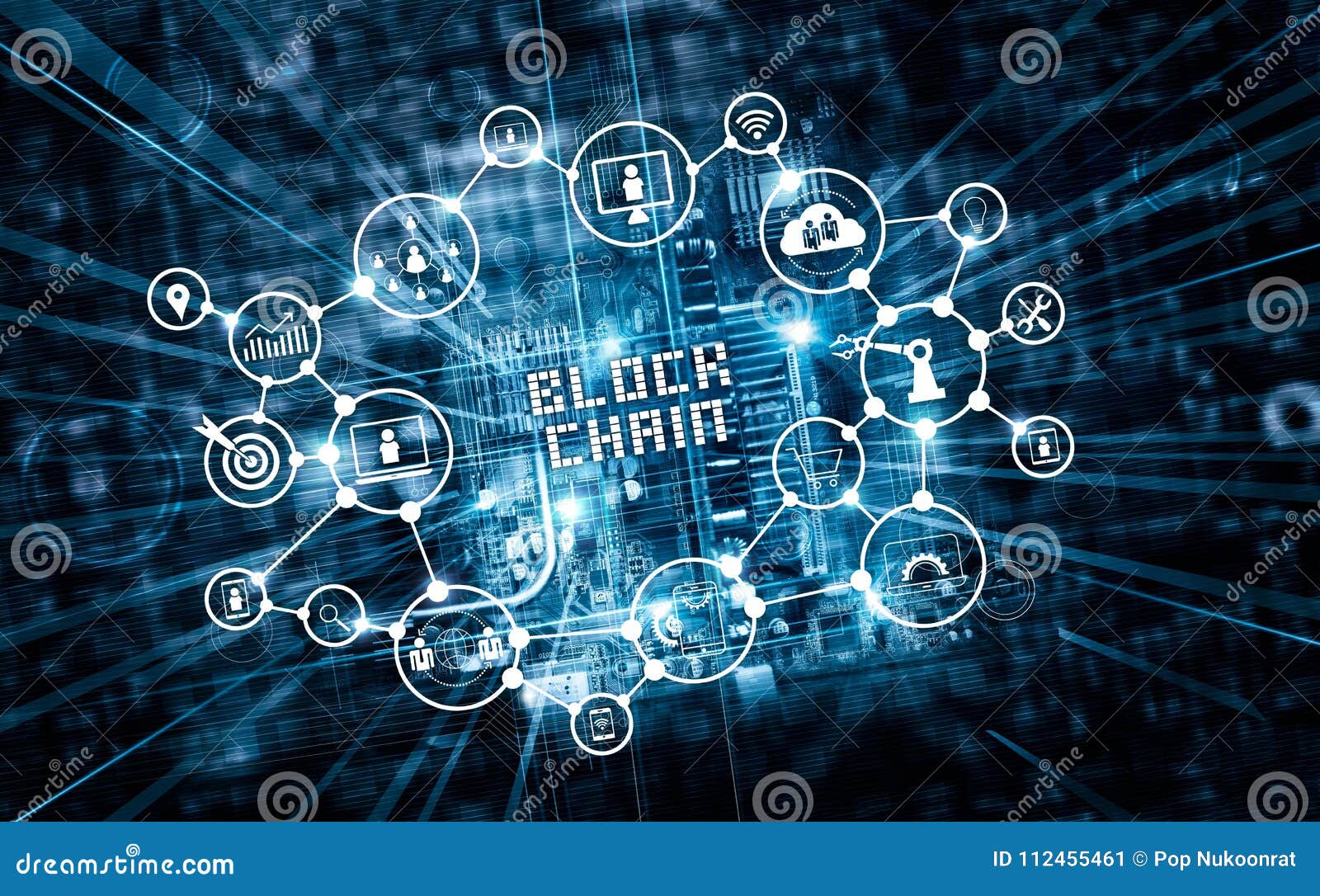 blockchain technology and network concept. block chain text and