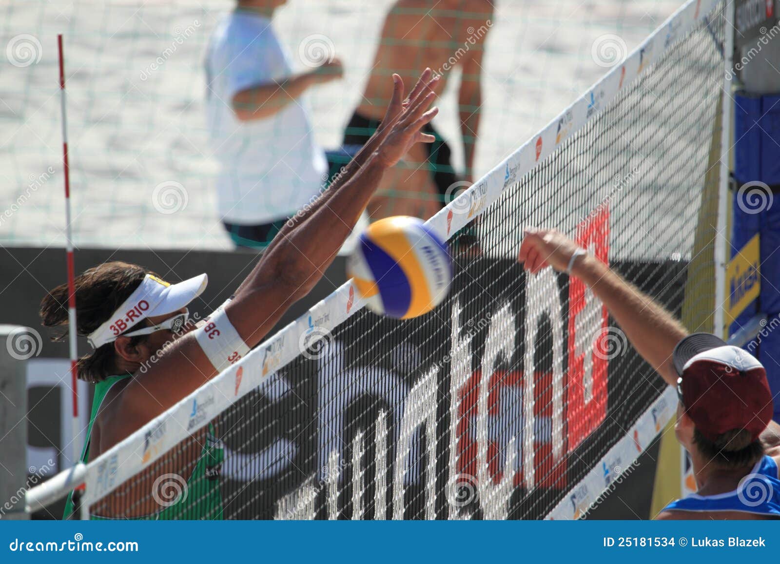 Blocking Ricardo Beach Volleyball in Prague 2012 Editorial Stock