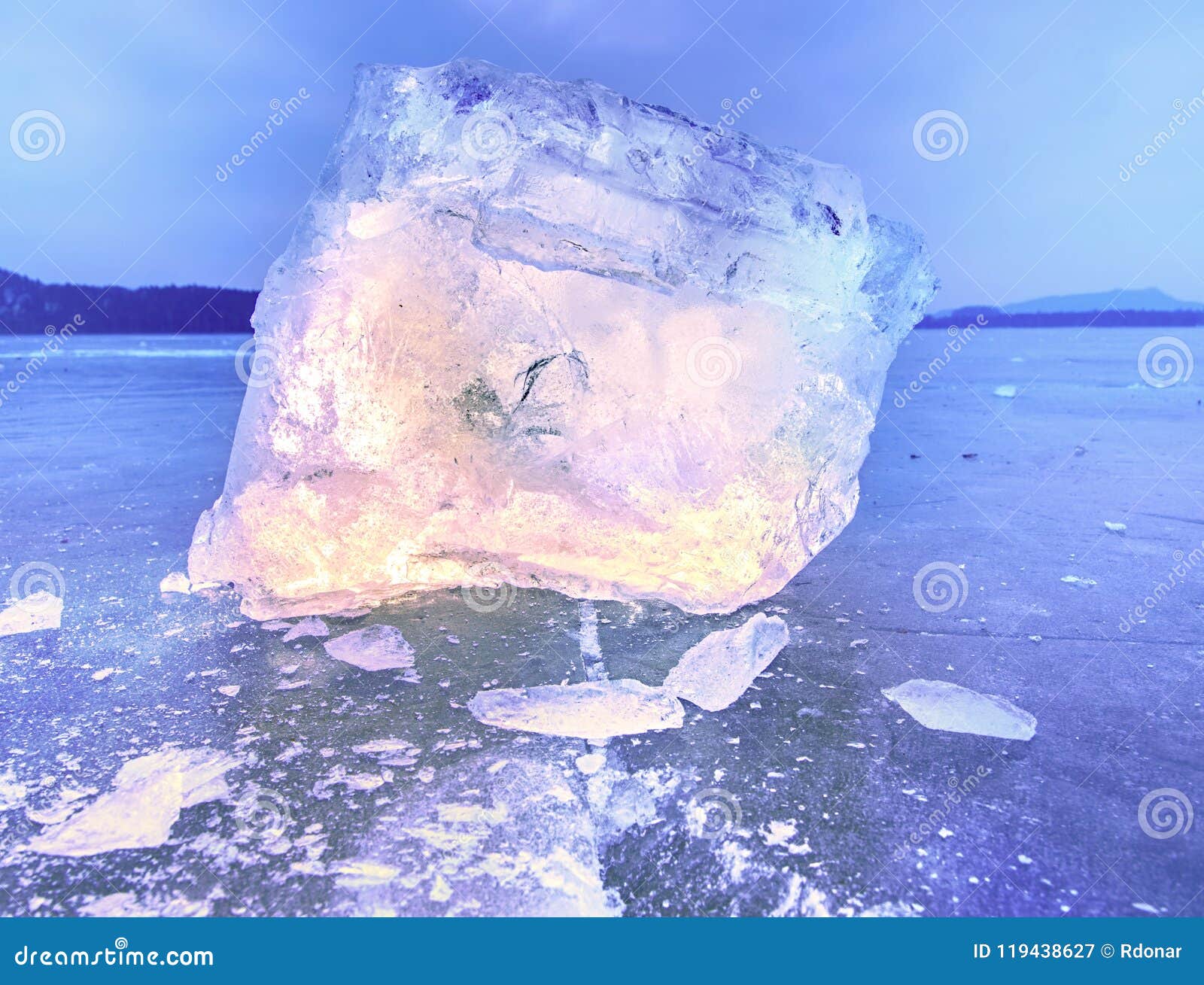 Blocks of Shining Ice and Snow on the Shore. the Floes and Crushed Ice ...