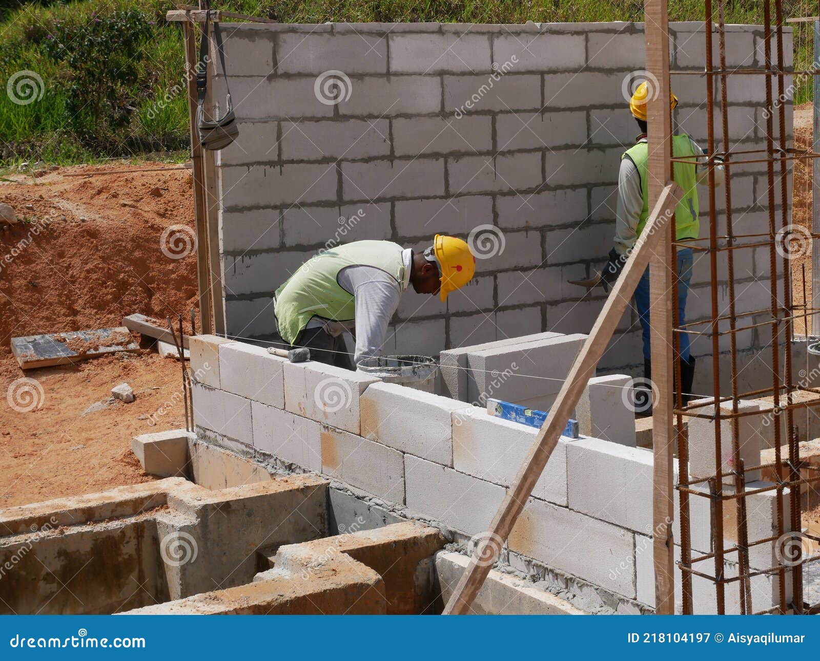 Blockwork by Construction Workers at the Construction Site. Editorial Photography Image of